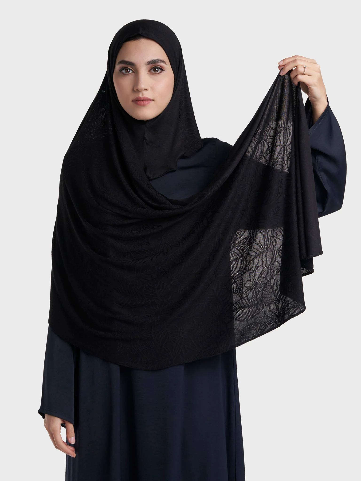 Floral Jacquard Self Print Ready to Wear Jersey Hijab (SRKP22133L) - Image 16