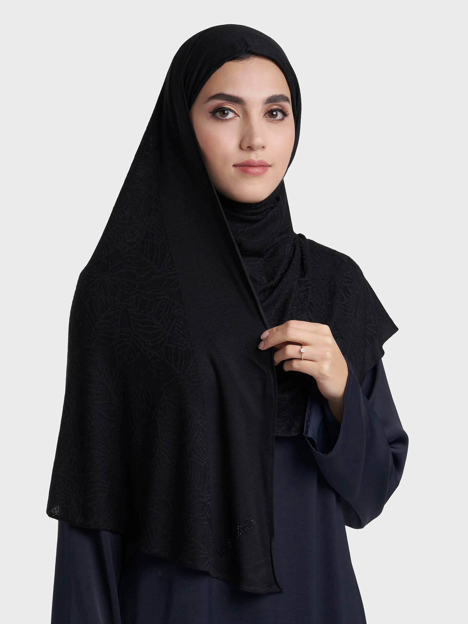 Floral Jacquard Self Print Ready to Wear Jersey Hijab (SRKP22133L) - Image 17