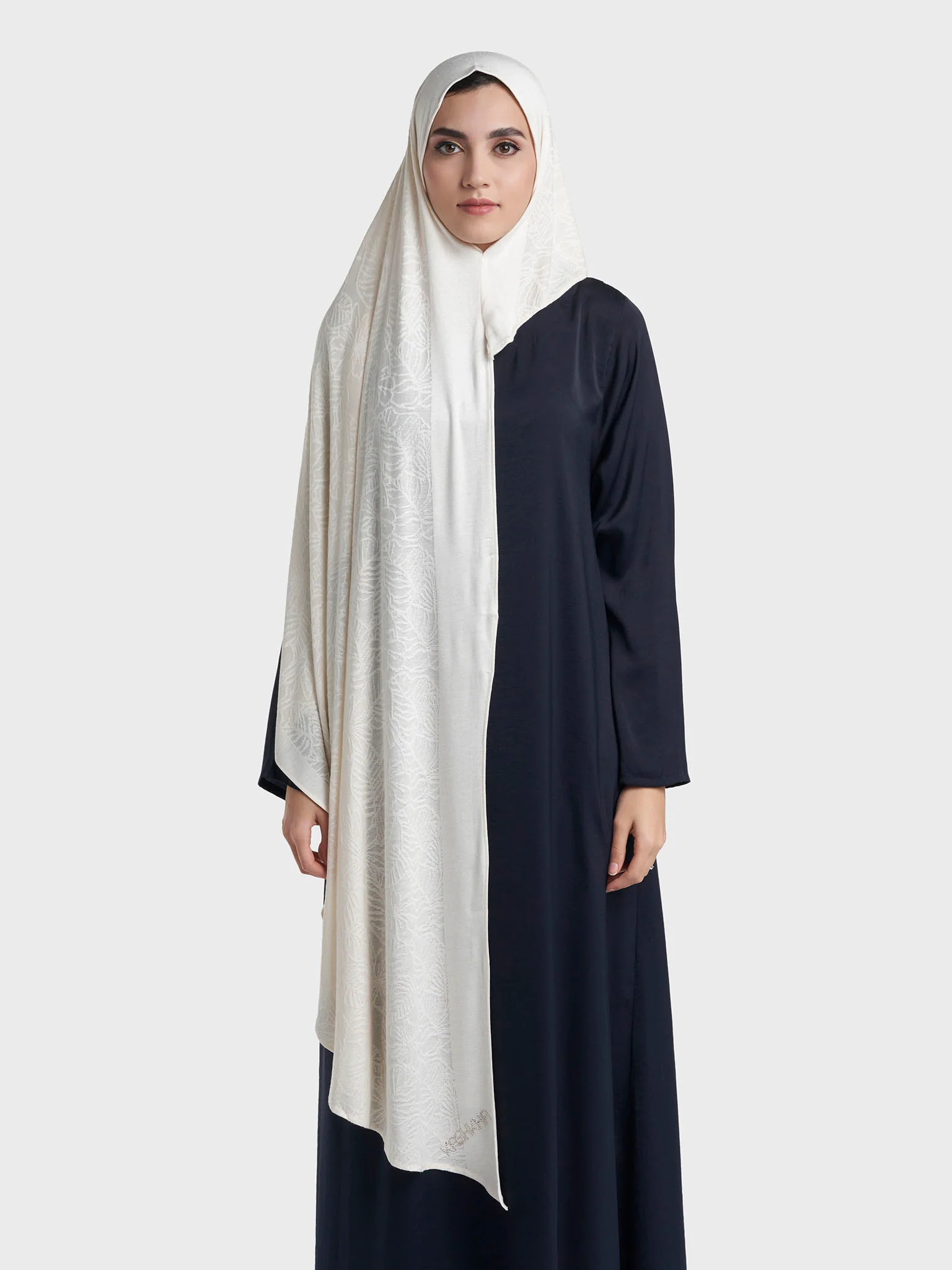 Floral Jacquard Self Print Ready to Wear Jersey Hijab (SRKP22133L) - Image 19