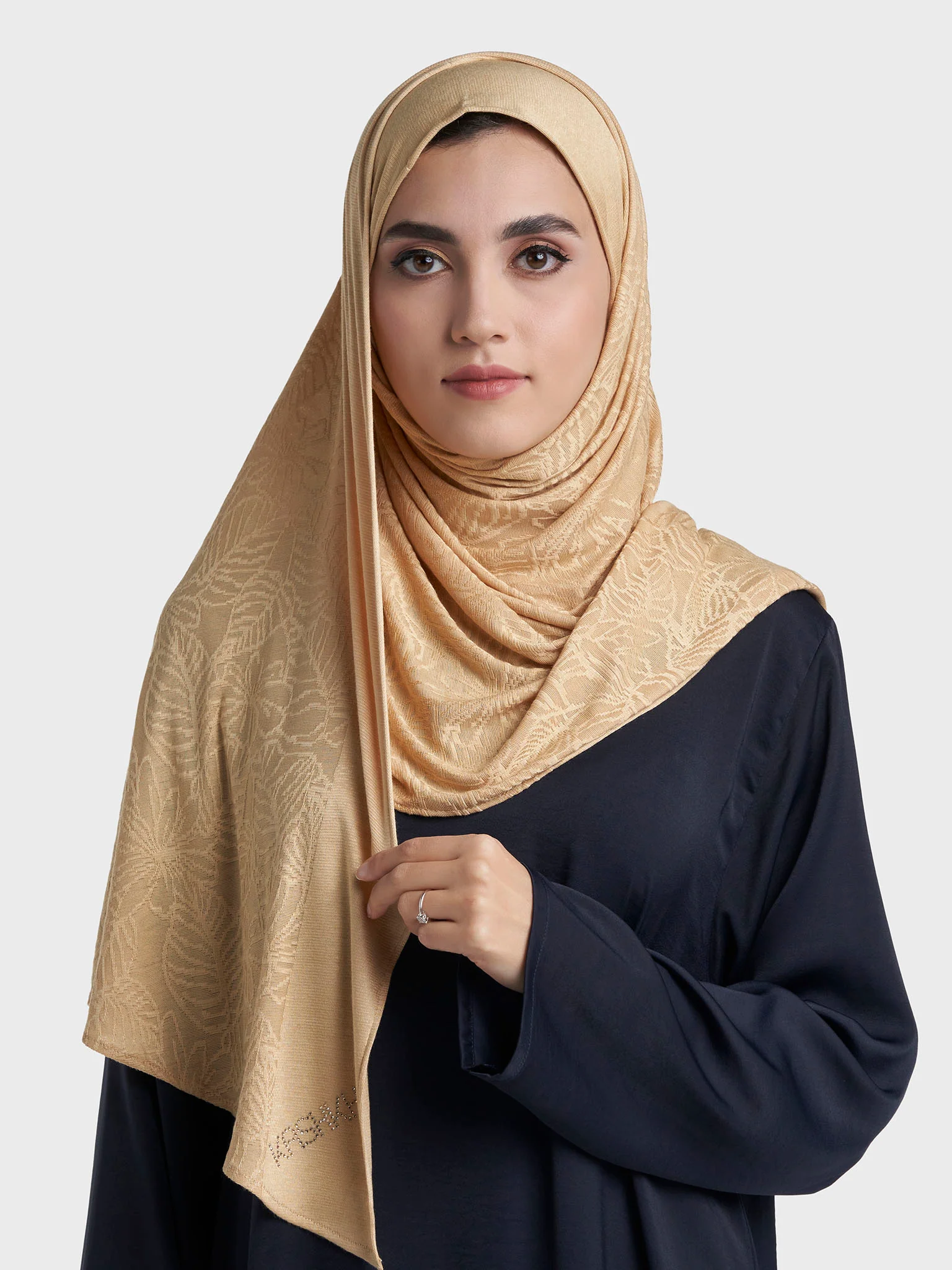 Floral Jacquard Self Print Ready to Wear Jersey Hijab (SRKP22133L) - Image 2