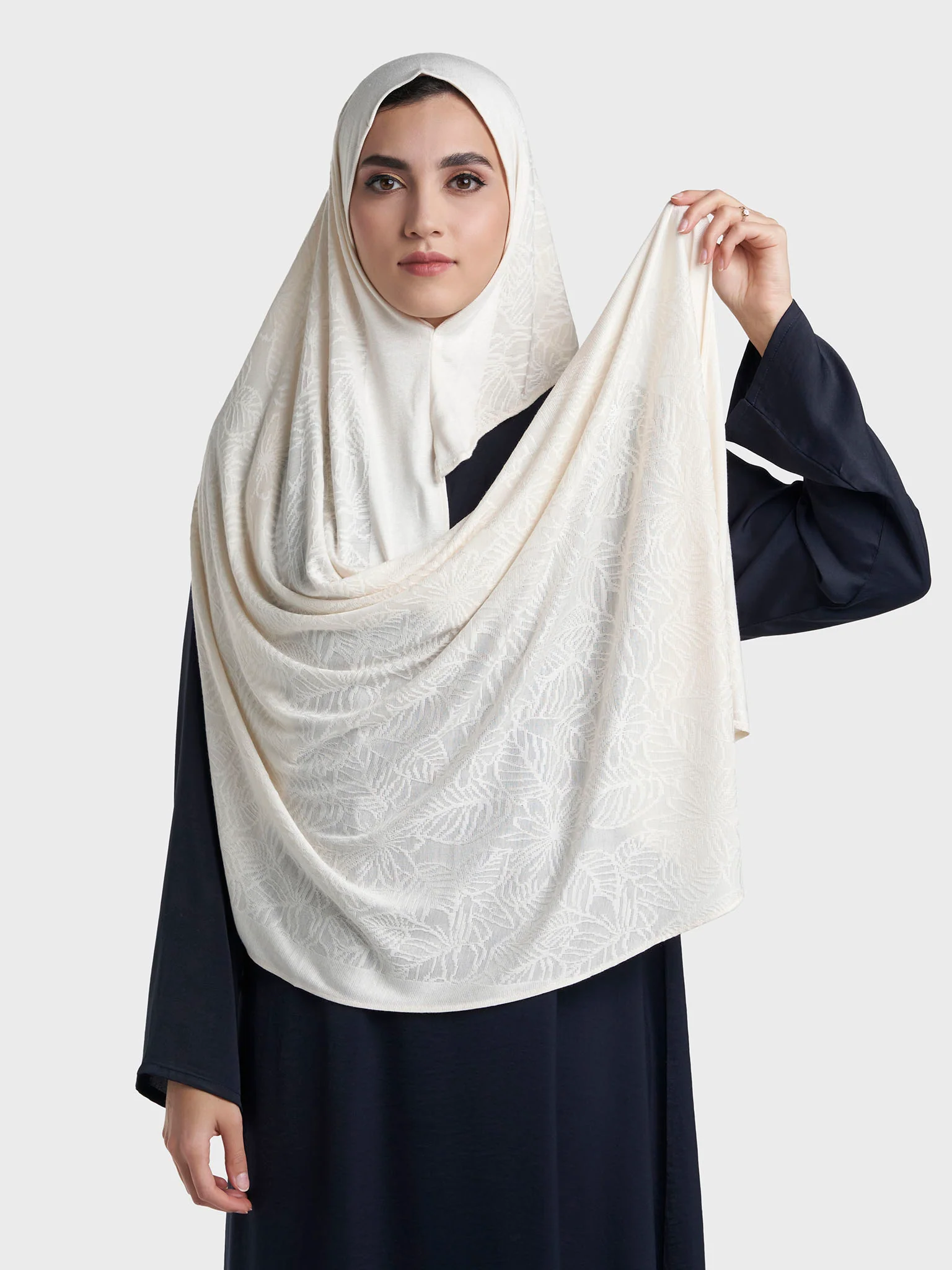 Floral Jacquard Self Print Ready to Wear Jersey Hijab (SRKP22133L) - Image 20