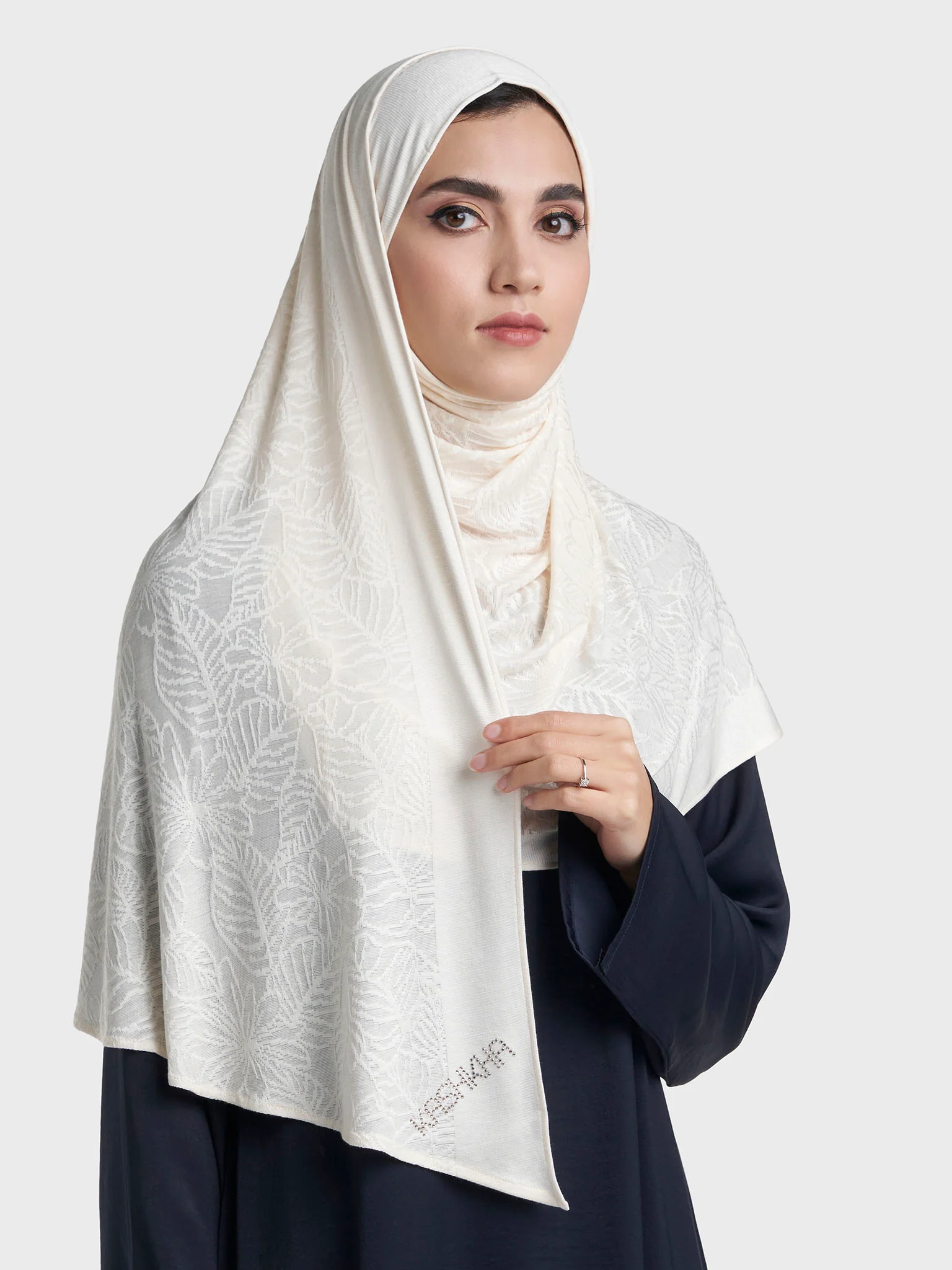 Floral Jacquard Self Print Ready to Wear Jersey Hijab (SRKP22133L) - Image 21