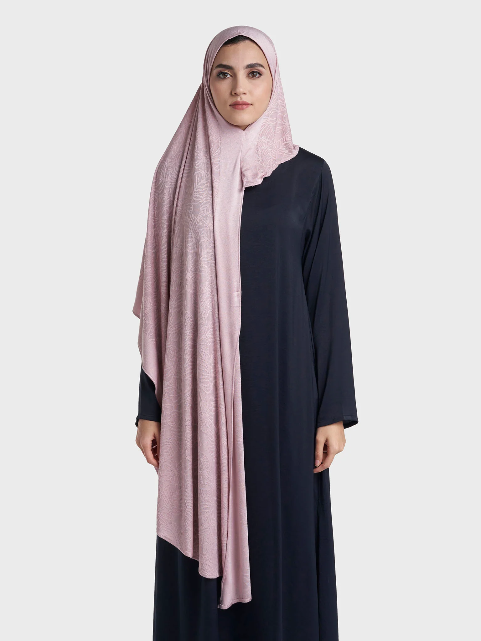 Floral Jacquard Self Print Ready to Wear Jersey Hijab (SRKP22133L) - Image 23