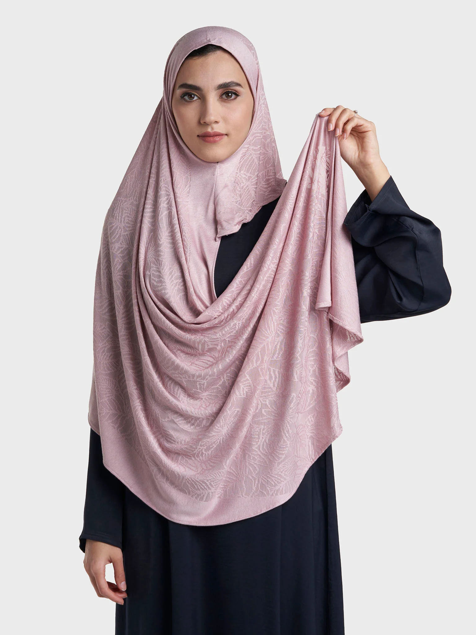 Floral Jacquard Self Print Ready to Wear Jersey Hijab (SRKP22133L) - Image 24