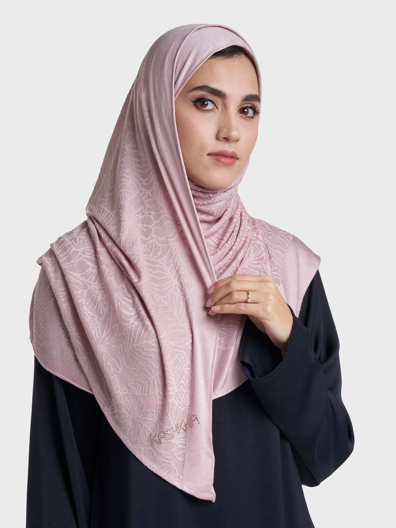 Floral Jacquard Self Print Ready to Wear Jersey Hijab (SRKP22133L) - Image 25