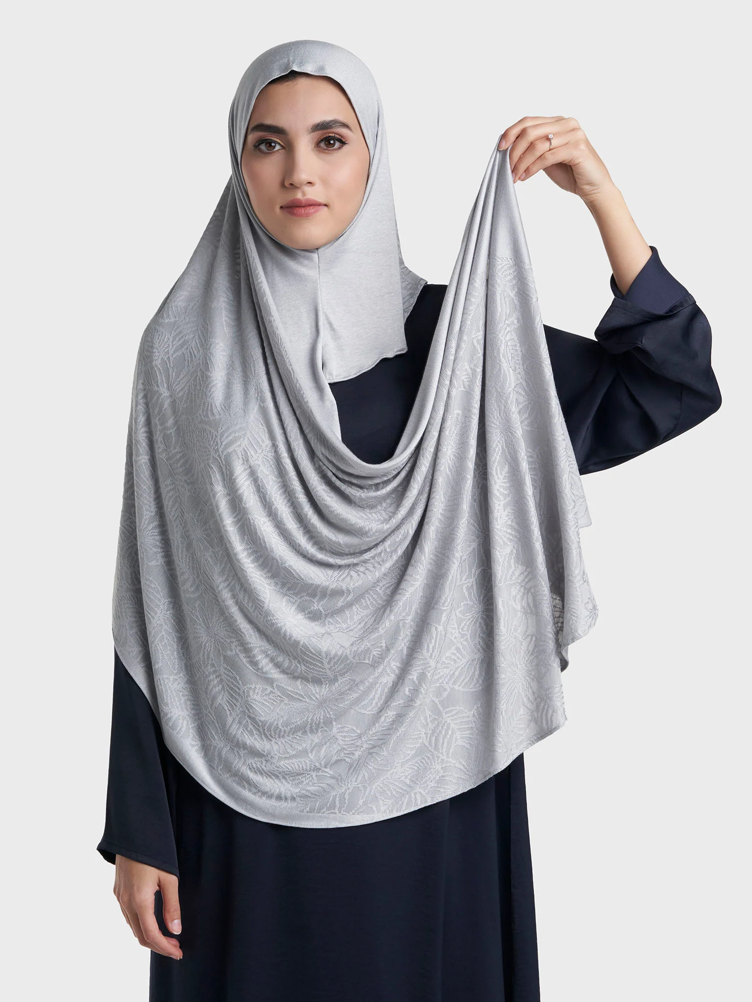 Floral Jacquard Self Print Ready to Wear Jersey Hijab (SRKP22133L) - Image 28
