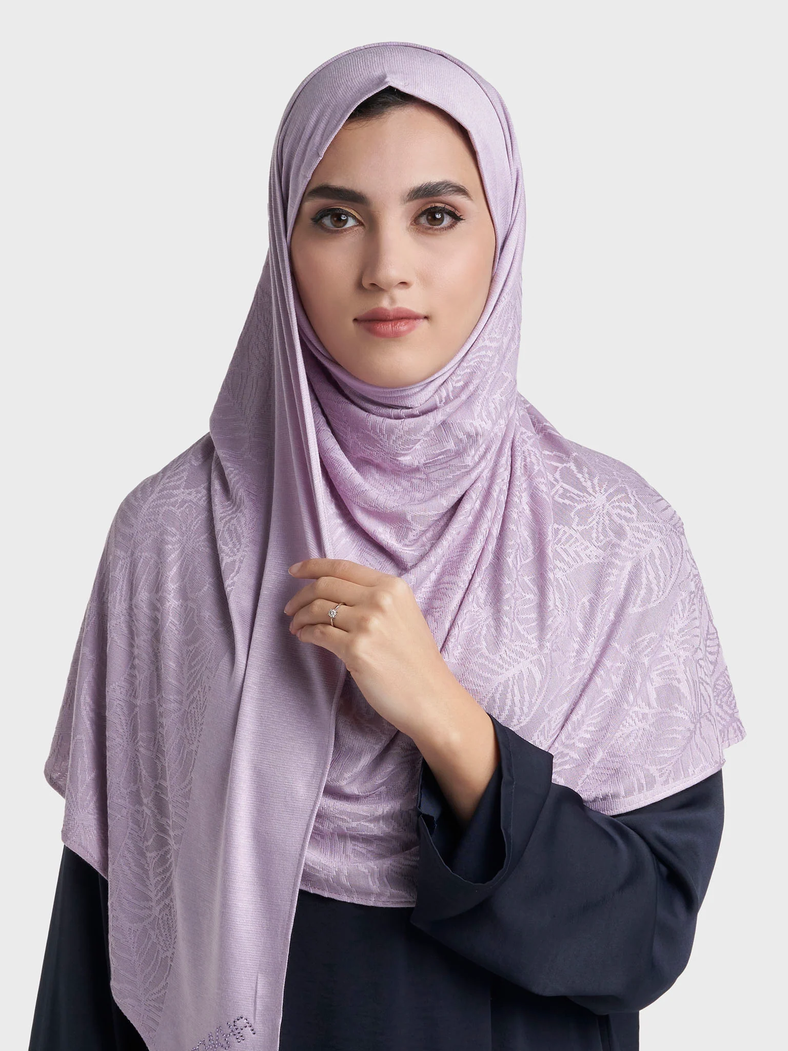 Floral Jacquard Self Print Ready to Wear Jersey Hijab (SRKP22133L) - Image 3