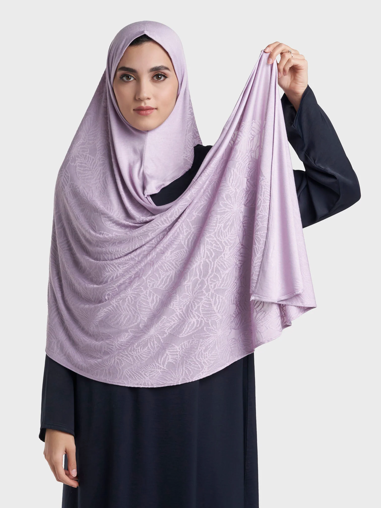 Floral Jacquard Self Print Ready to Wear Jersey Hijab (SRKP22133L) - Image 32