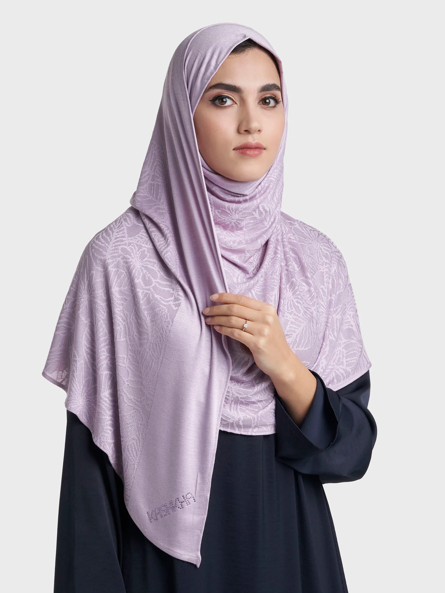 Floral Jacquard Self Print Ready to Wear Jersey Hijab (SRKP22133L) - Image 33