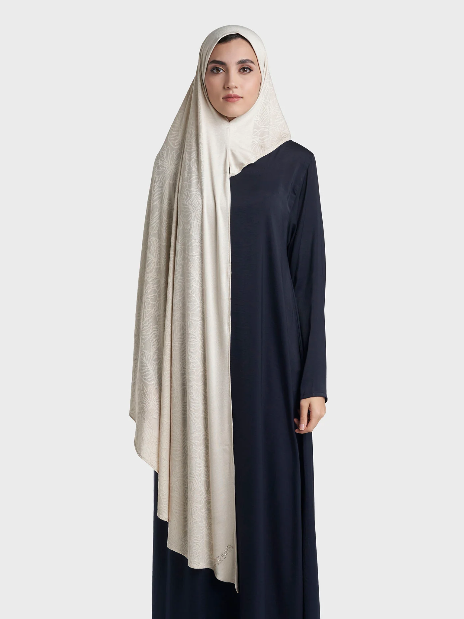 Floral Jacquard Self Print Ready to Wear Jersey Hijab (SRKP22133L) - Image 35