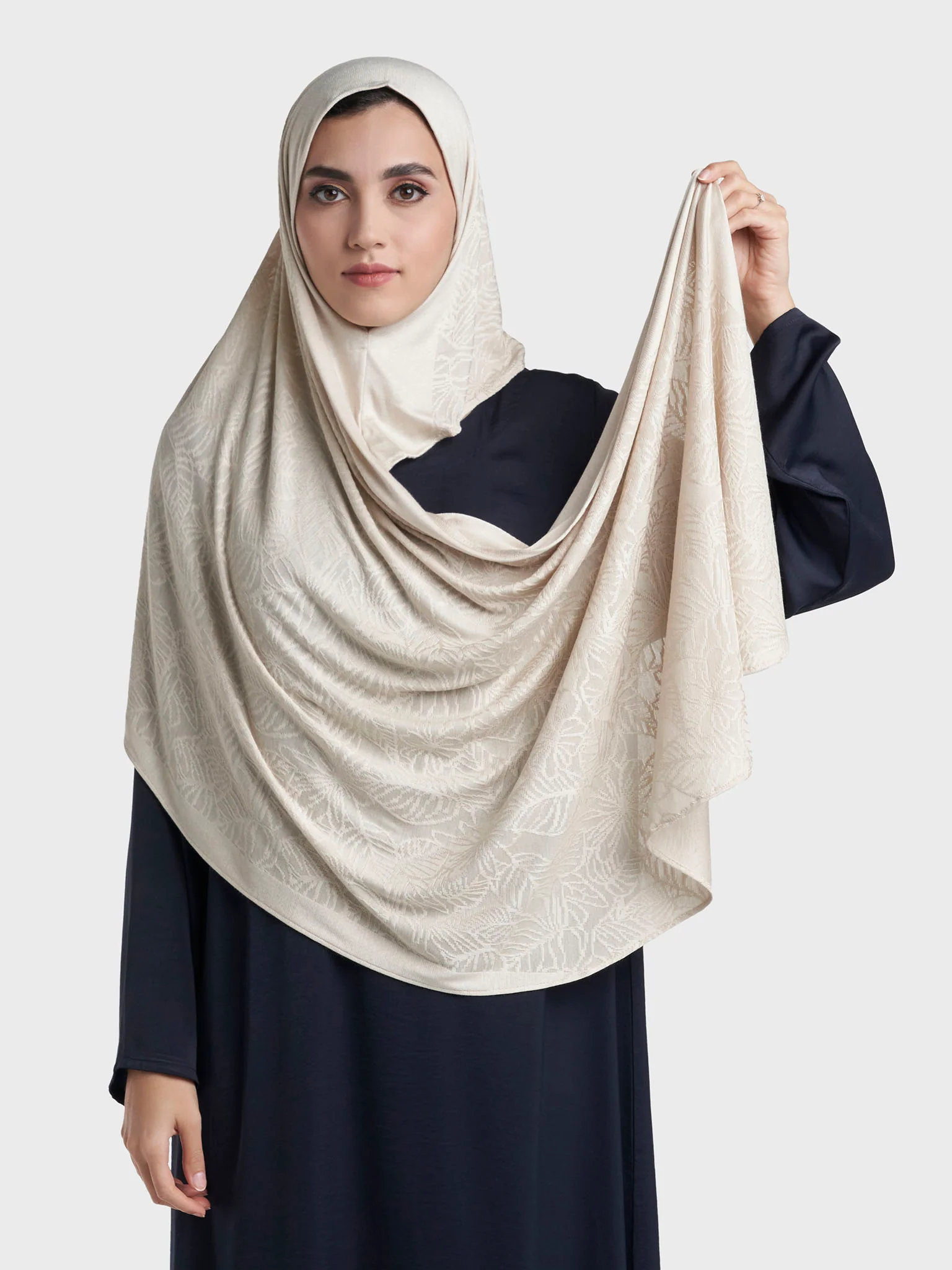 Floral Jacquard Self Print Ready to Wear Jersey Hijab (SRKP22133L) - Image 36