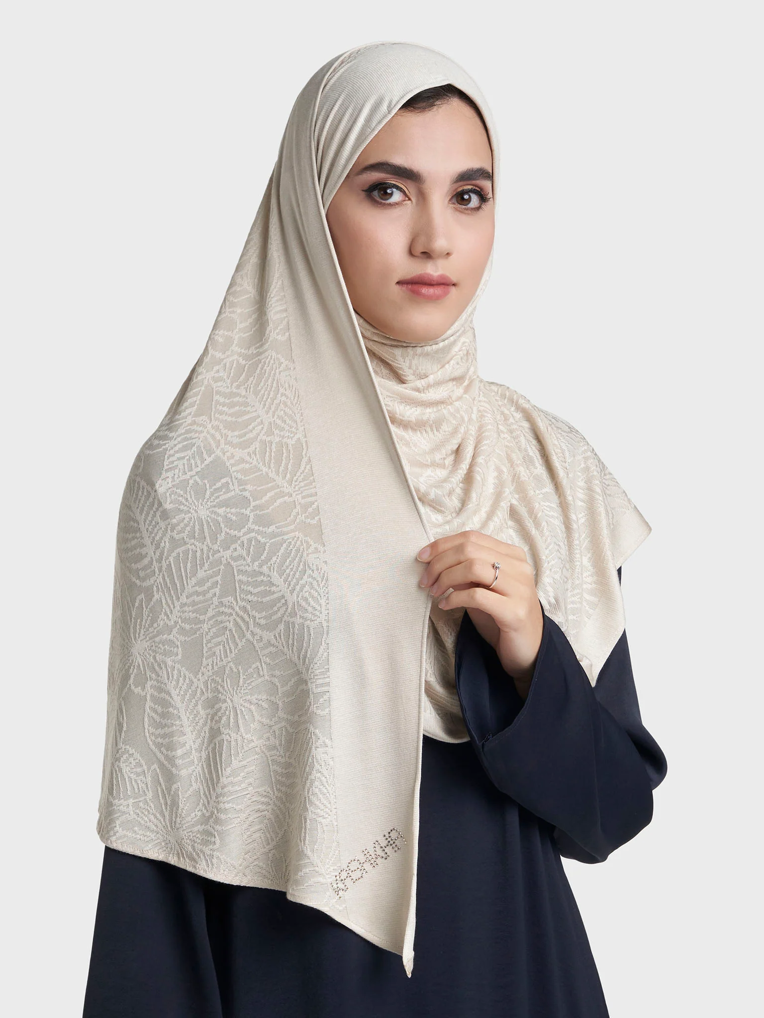 Floral Jacquard Self Print Ready to Wear Jersey Hijab (SRKP22133L) - Image 37