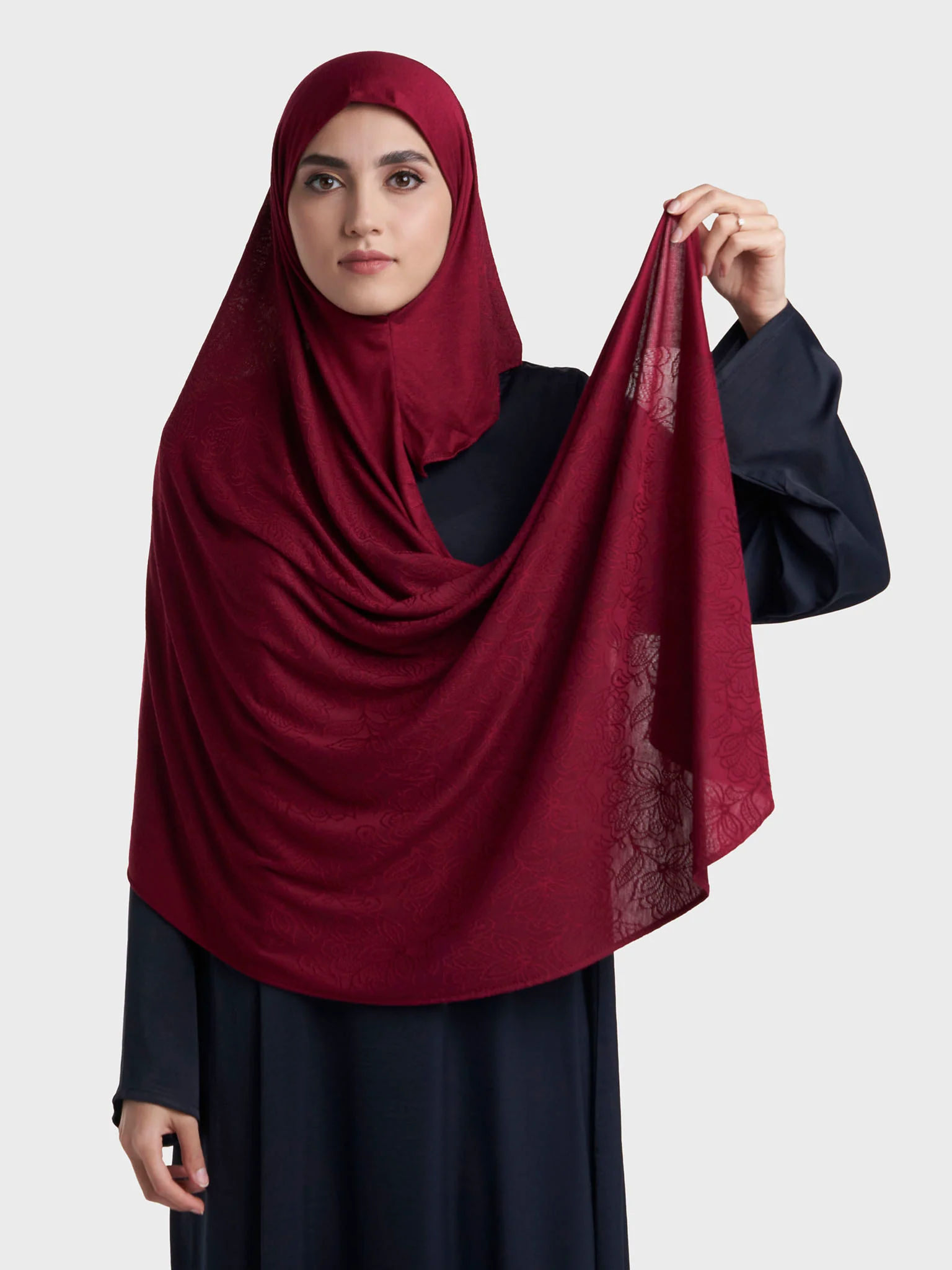 Floral Jacquard Self Print Ready to Wear Jersey Hijab (SRKP22133L) - Image 40