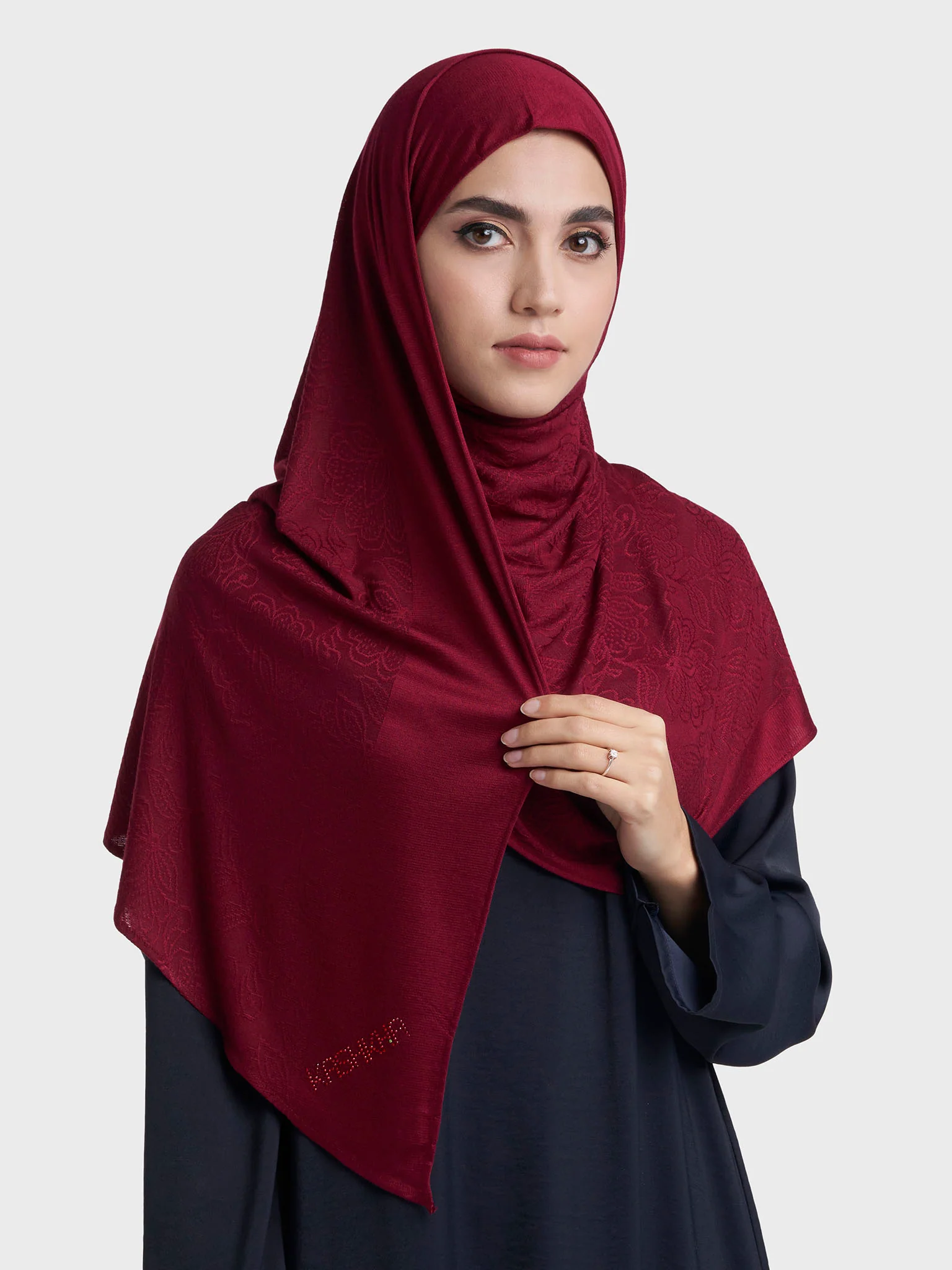 Floral Jacquard Self Print Ready to Wear Jersey Hijab (SRKP22133L) - Image 41