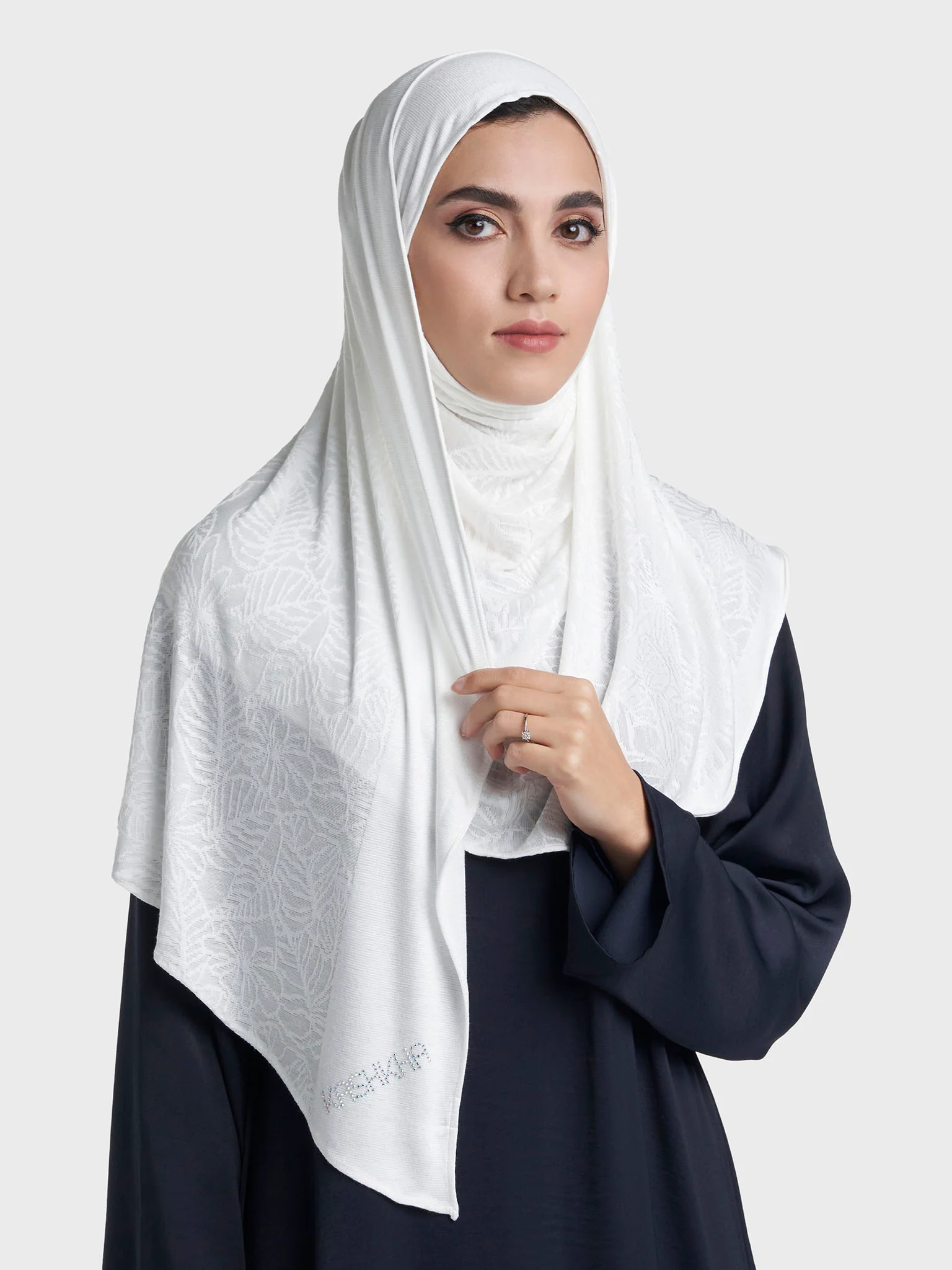 Floral Jacquard Self Print Ready to Wear Jersey Hijab (SRKP22133L) - Image 49