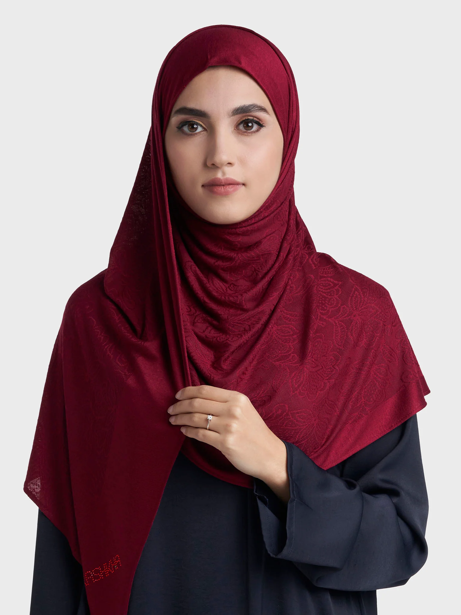 Floral Jacquard Self Print Ready to Wear Jersey Hijab (SRKP22133L) - Image 5