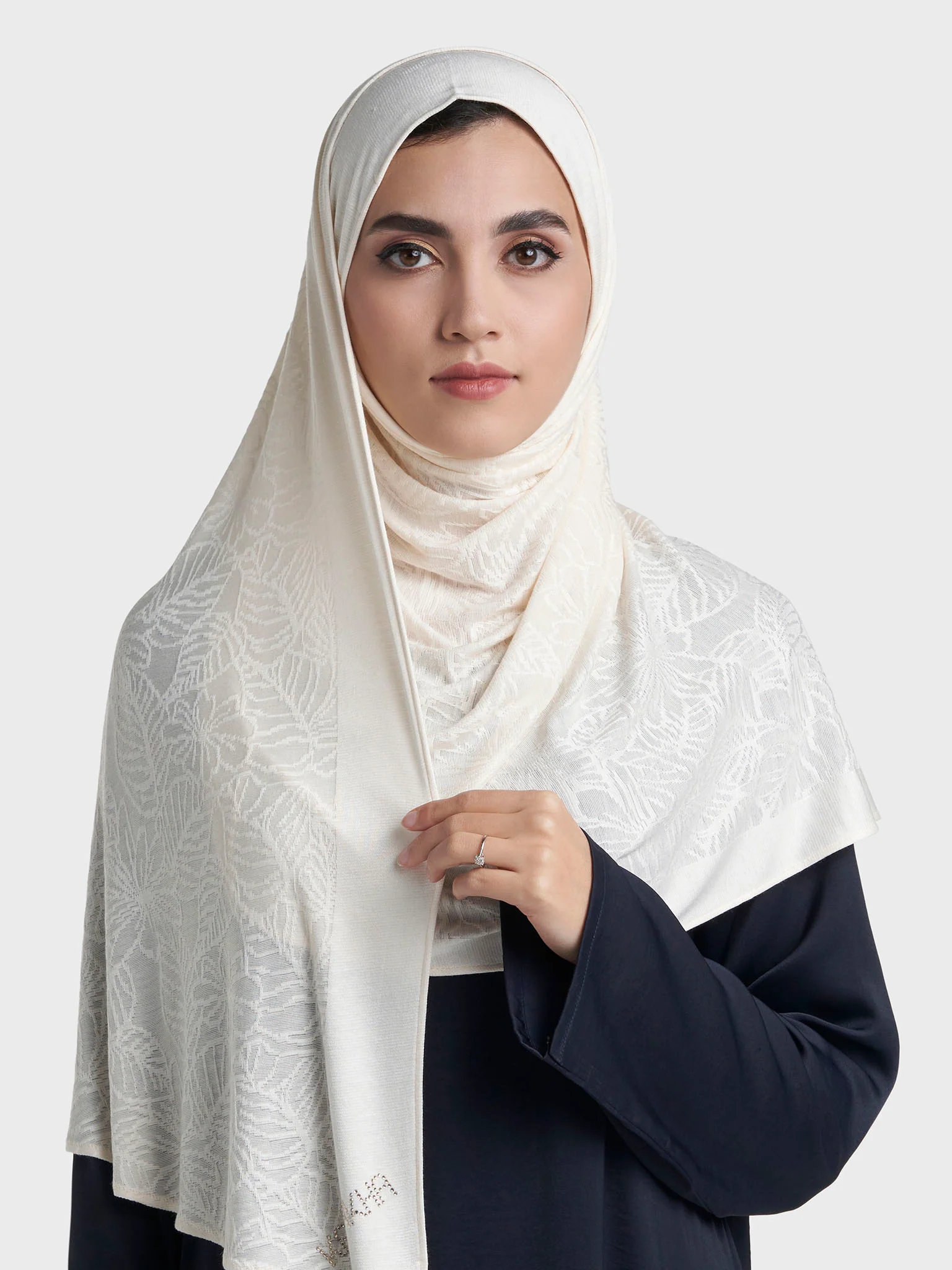 Floral Jacquard Self Print Ready to Wear Jersey Hijab (SRKP22133L) - Image 6