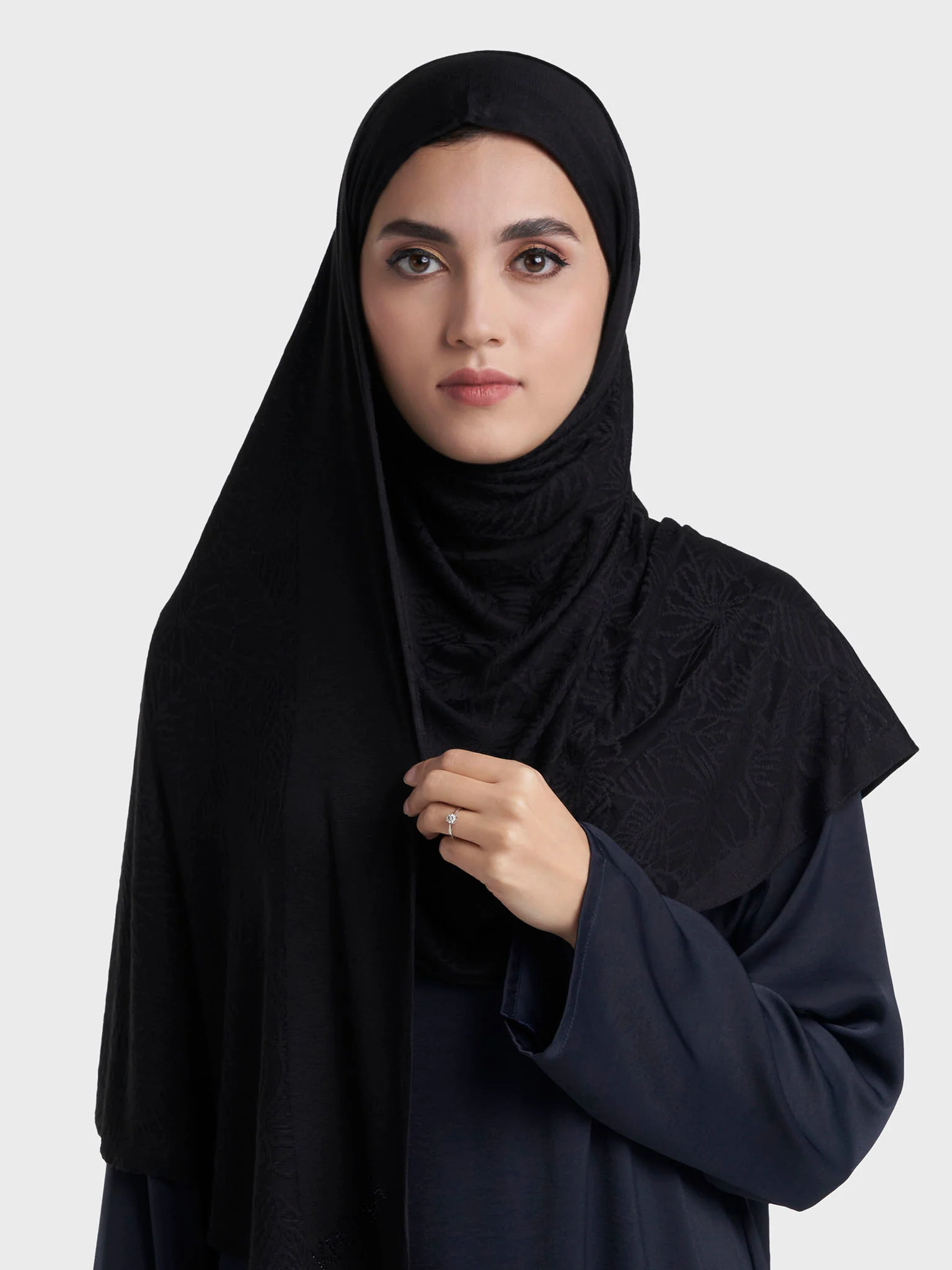 Floral Jacquard Self Print Ready to Wear Jersey Hijab (SRKP22133L) - Image 7