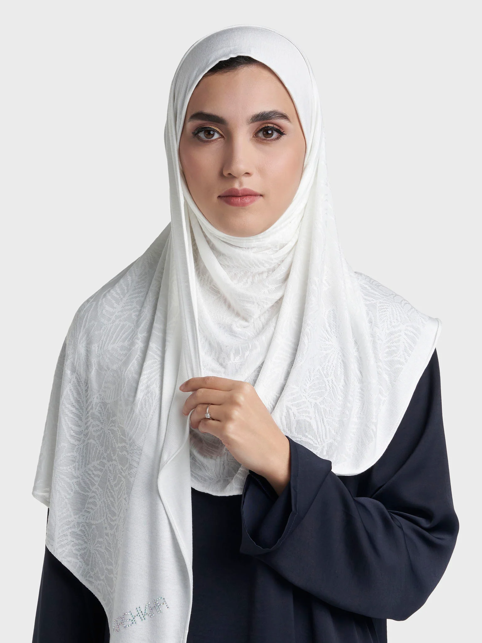 Floral Jacquard Self Print Ready to Wear Jersey Hijab (SRKP22133L) - Image 8