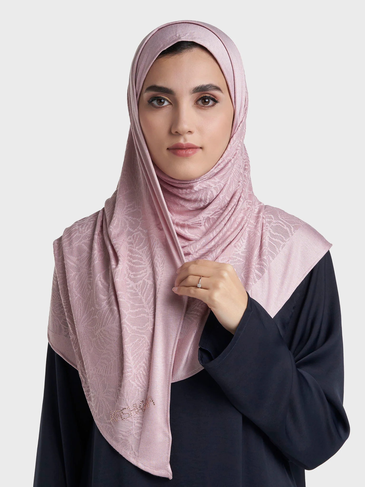 Floral Jacquard Self Print Ready to Wear Jersey Hijab (SRKP22133L) - Image 9