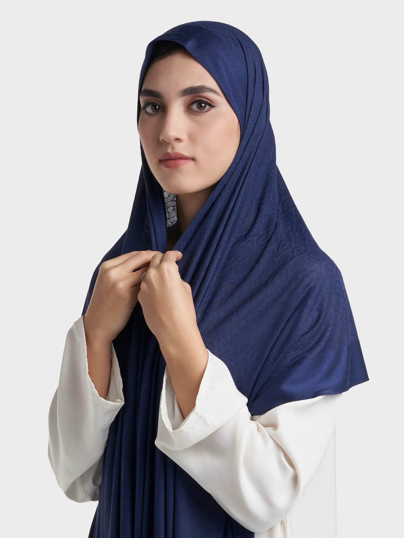 Moroccan Tile Jacquard Self Print Jersey Hijab (SRKP21800) - Image 5