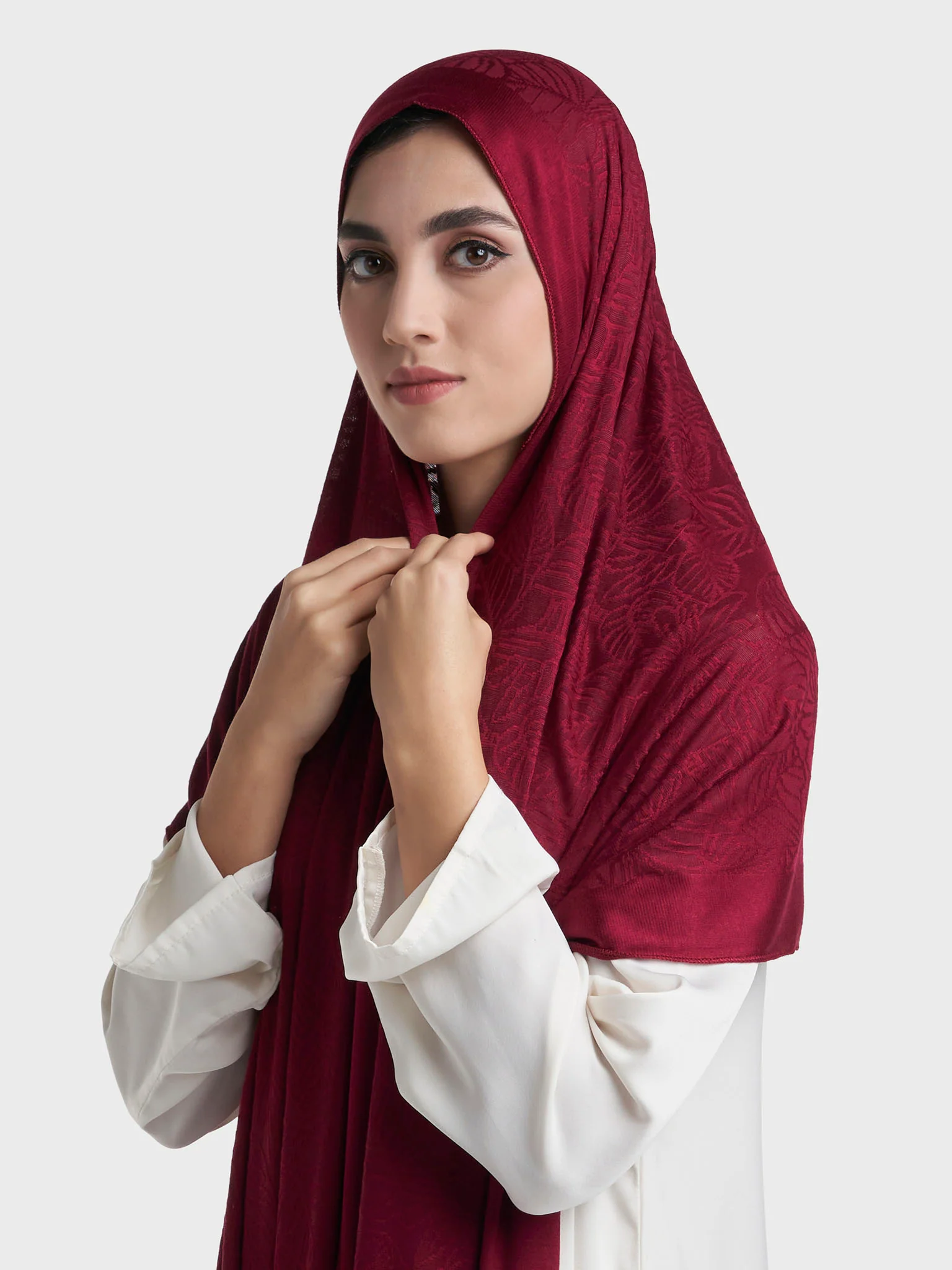 Floral Jacquard Self Print Jersey Hijab (SRKP22128L) - Image 5