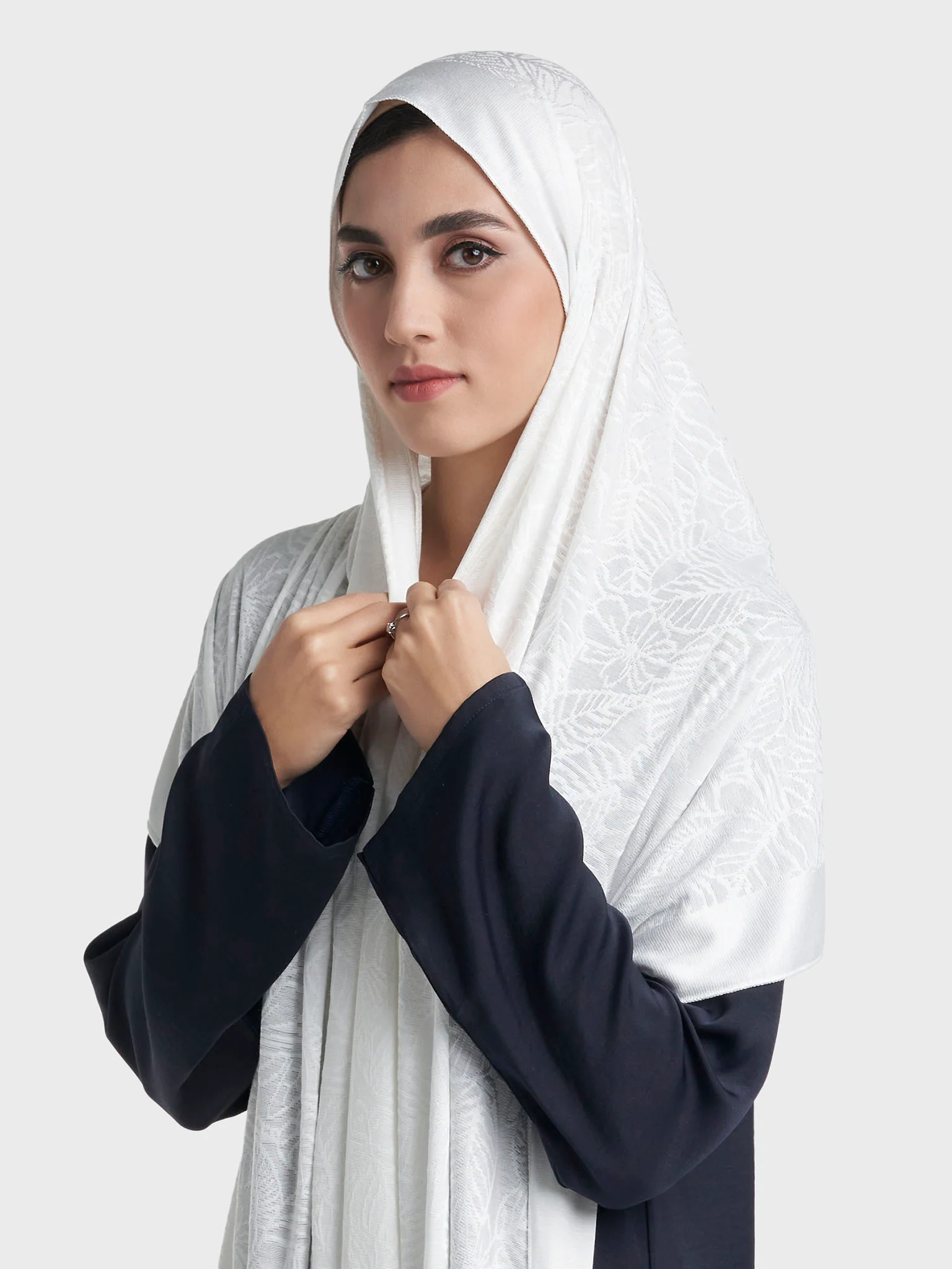 Floral Jacquard Self Print Jersey Hijab (SRKP22128L) - Image 8