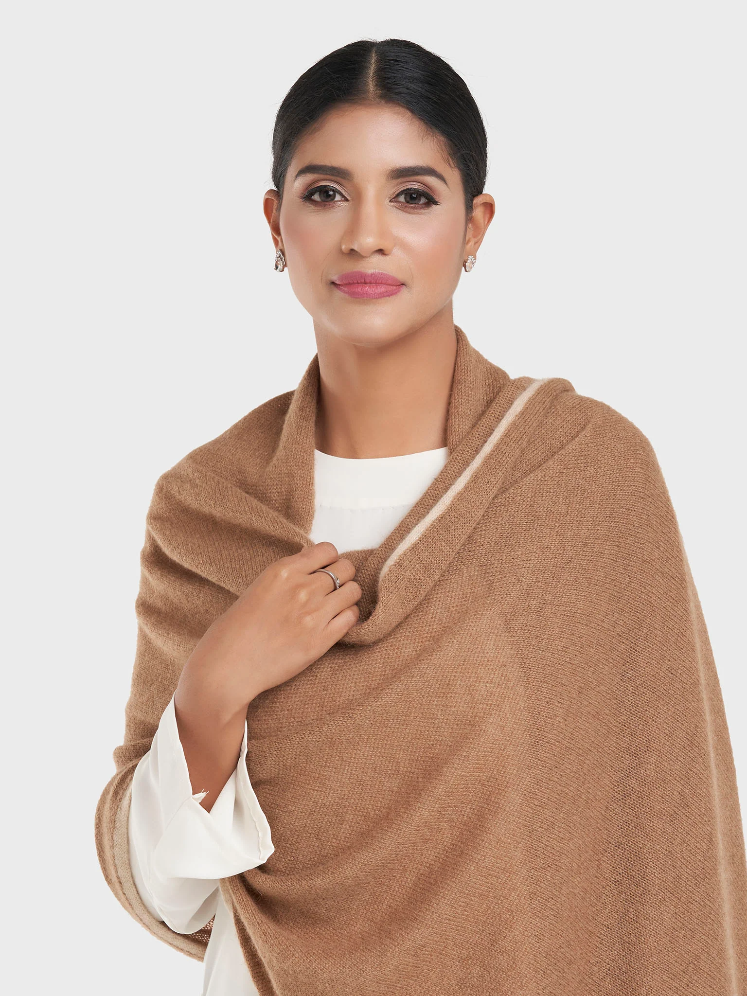 Framed Camel Wool Premium Thick Shawl (NFS9072)
