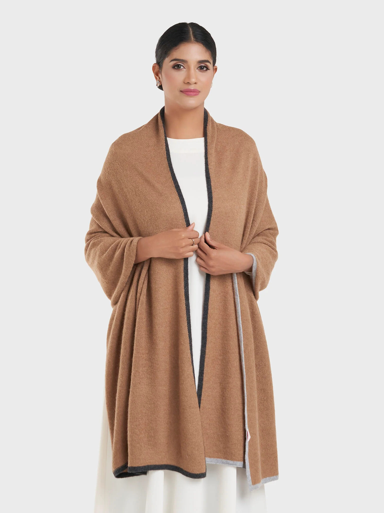 Framed Camel Wool Premium Thick Shawl (NFS9072) - Image 5