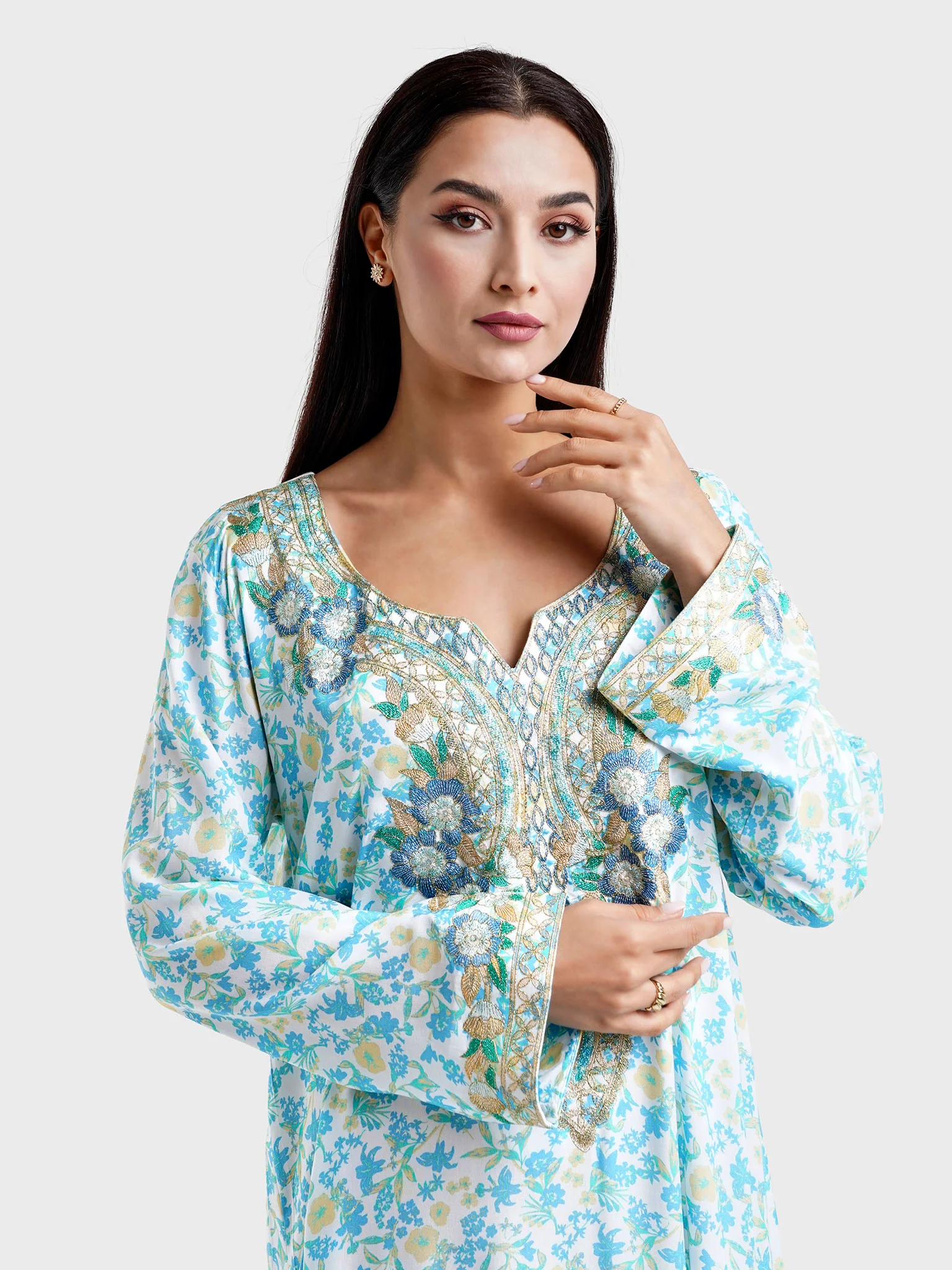 Viscose Floral Print Blue Green JAlabiya (HW04)