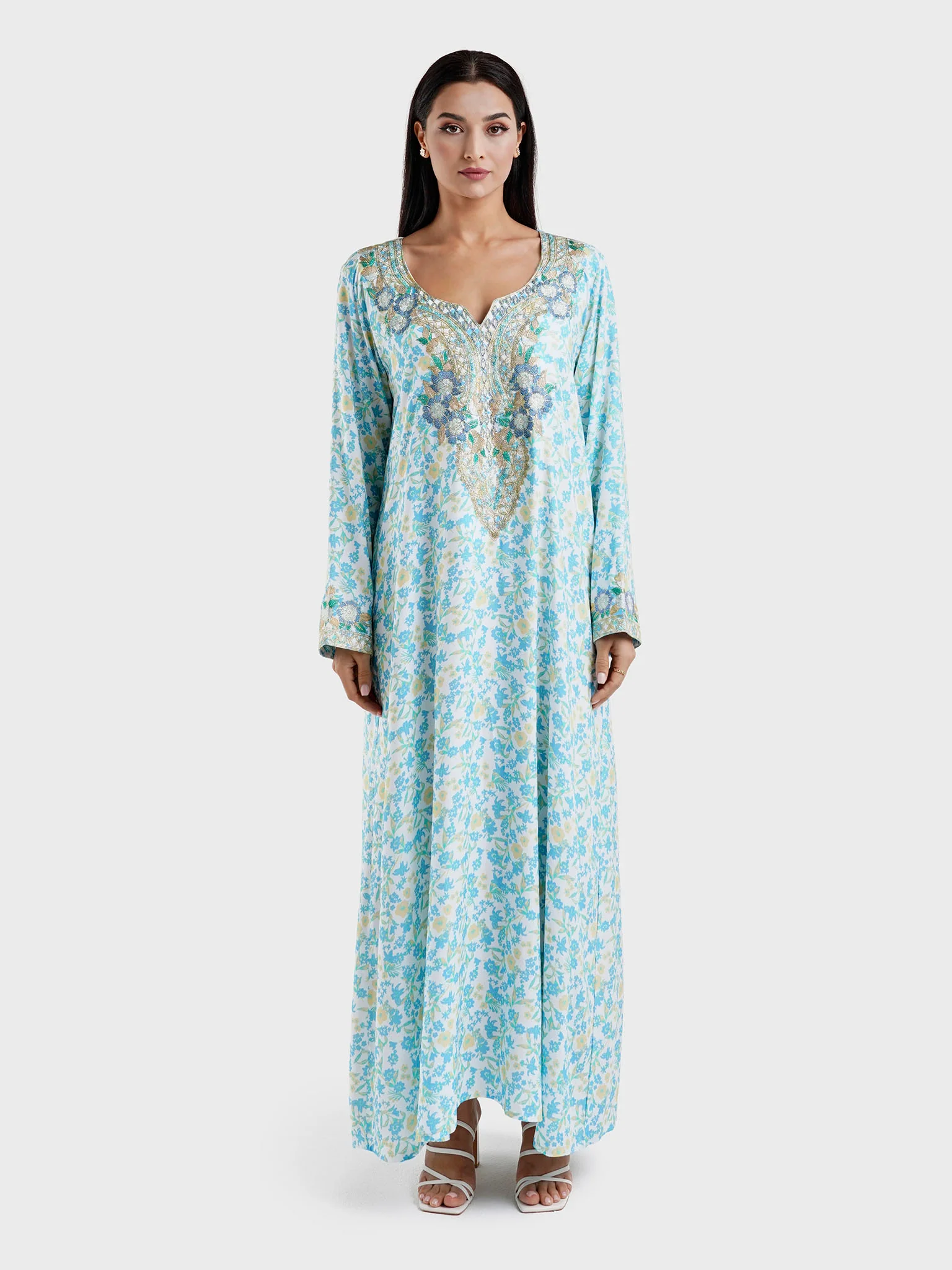 Viscose Floral Print Blue Green JAlabiya (HW04) - Image 2