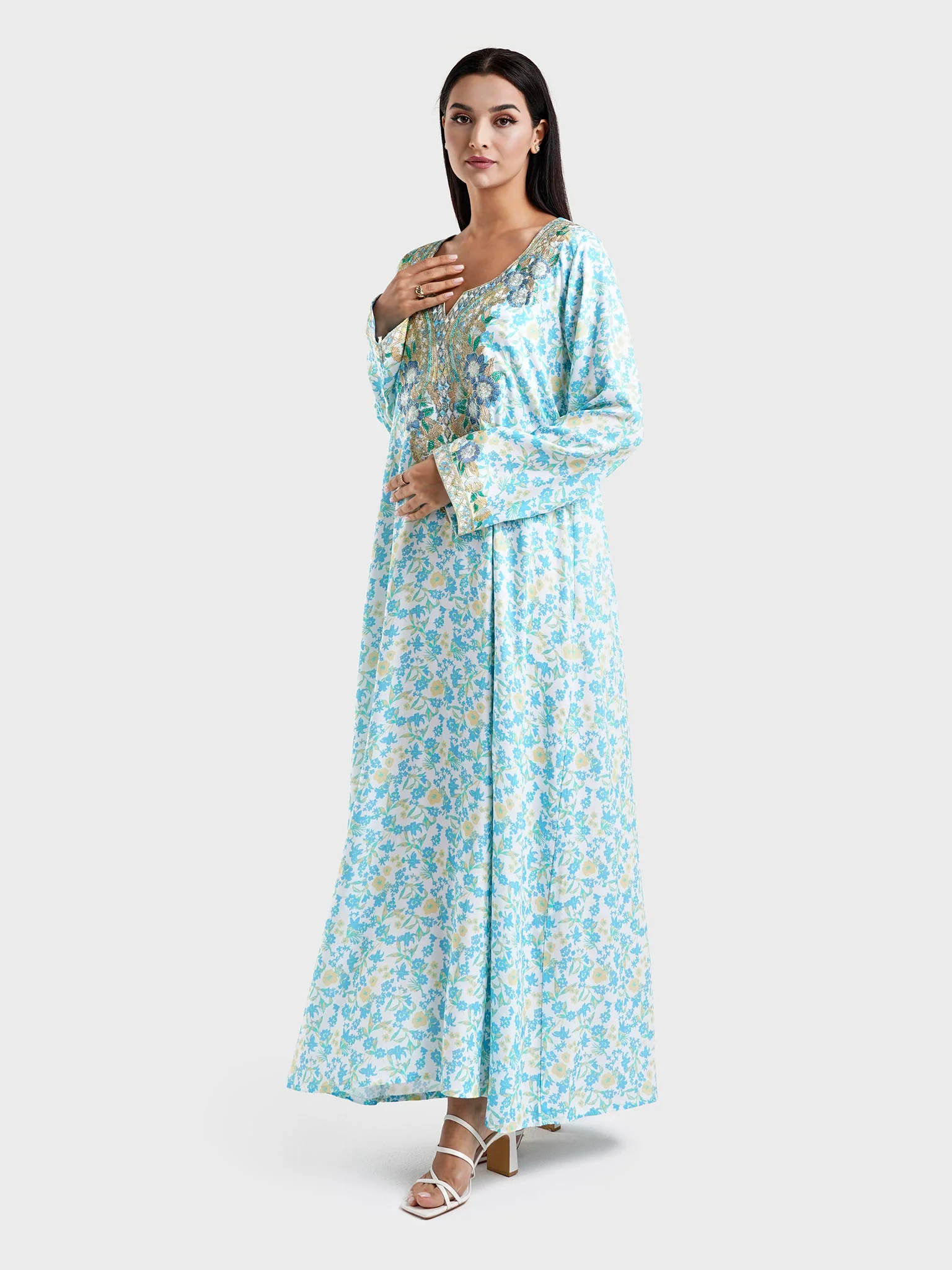 Viscose Floral Print Blue Green JAlabiya (HW04) - Image 3