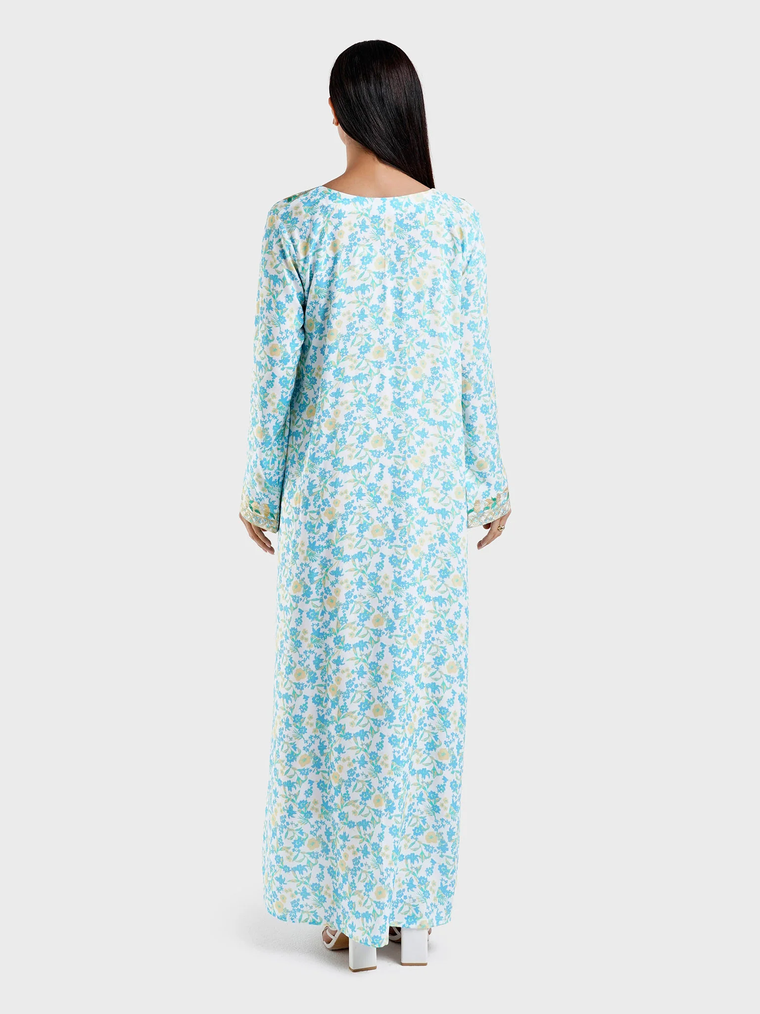 Viscose Floral Print Blue Green JAlabiya (HW04) - Image 4