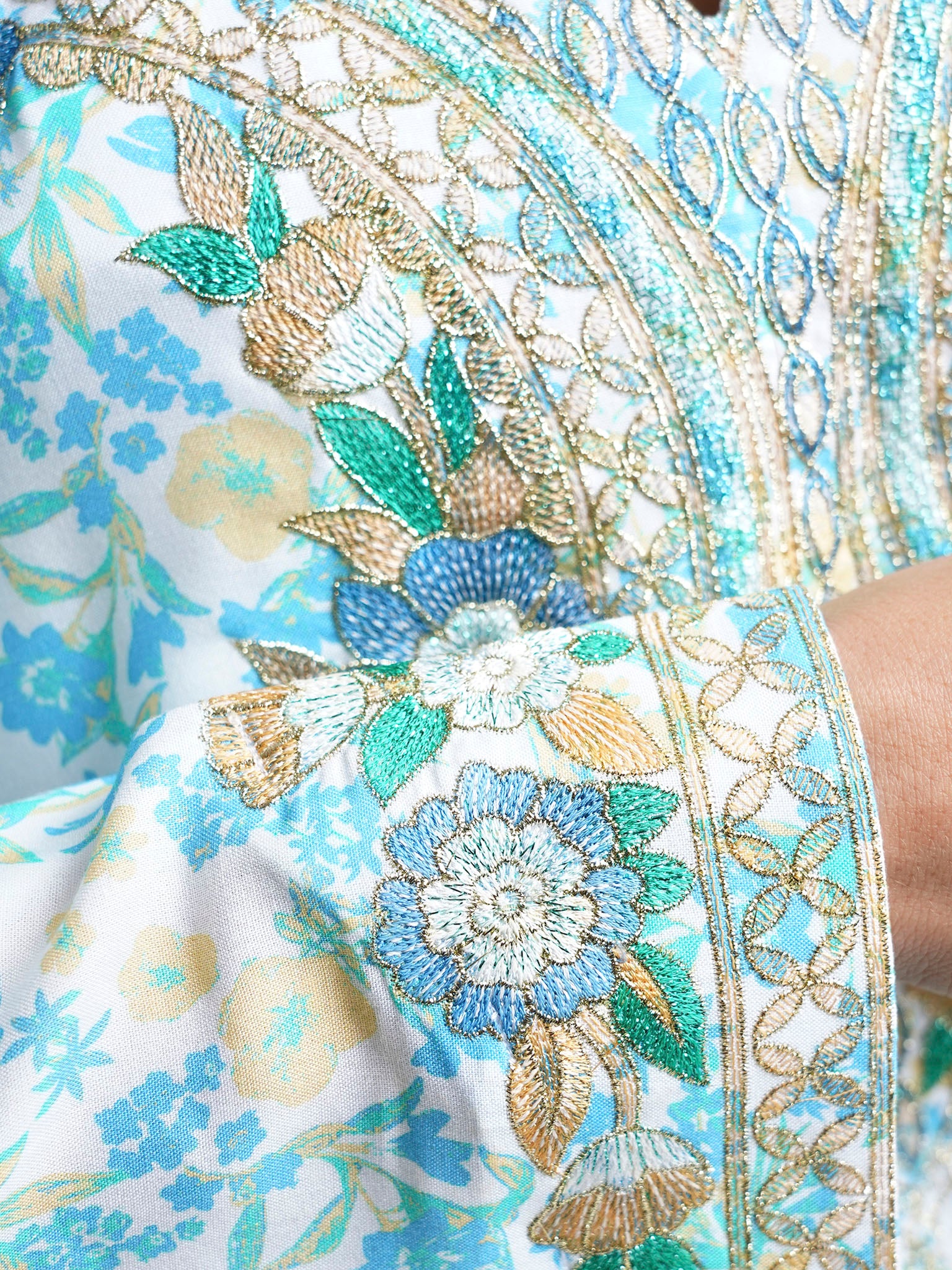 Viscose Floral Print Blue Green JAlabiya (HW04) - Image 5