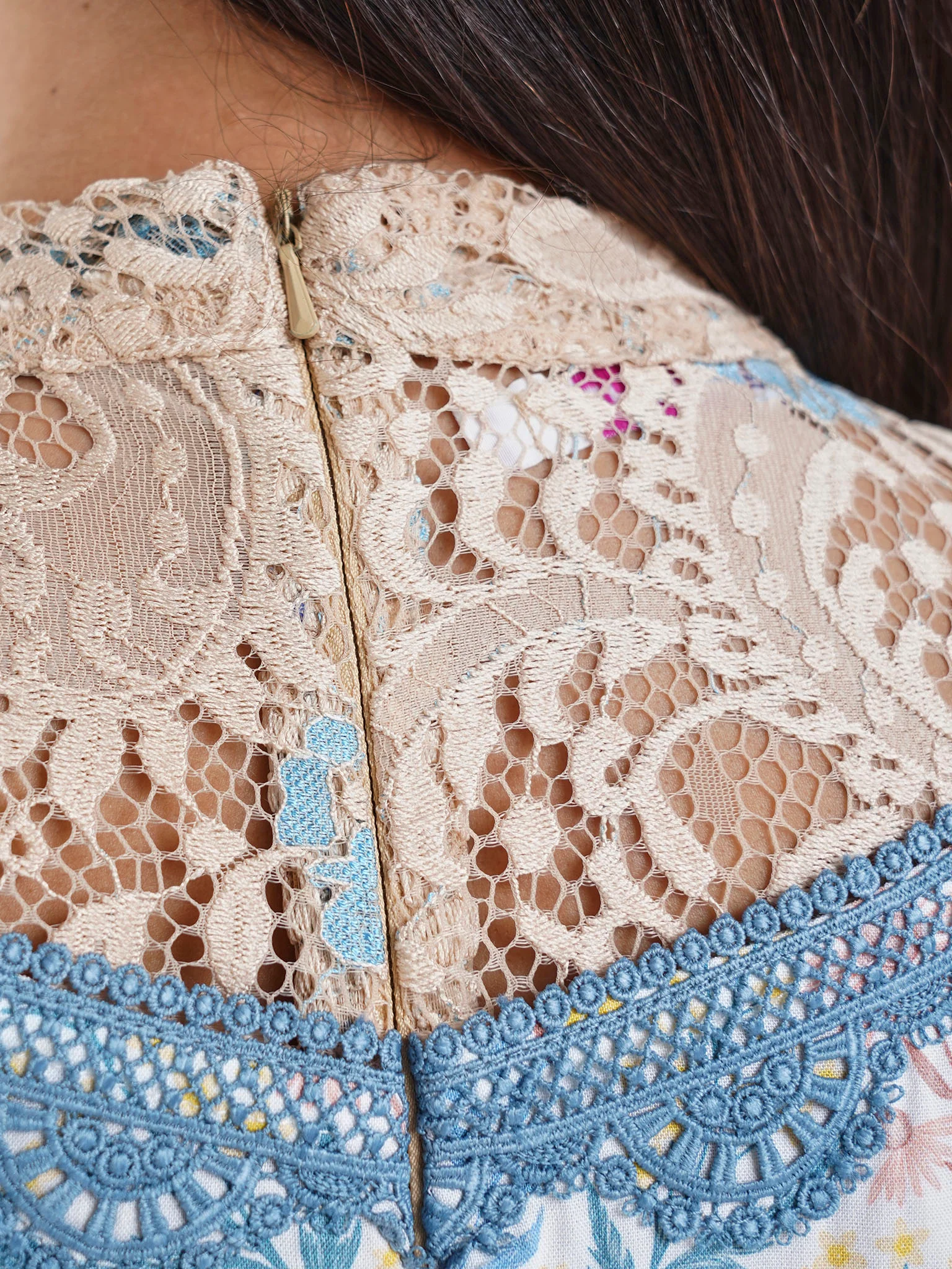 Viscose Peach Floral Print Jalabiya with Dantel (HW06) - Image 6