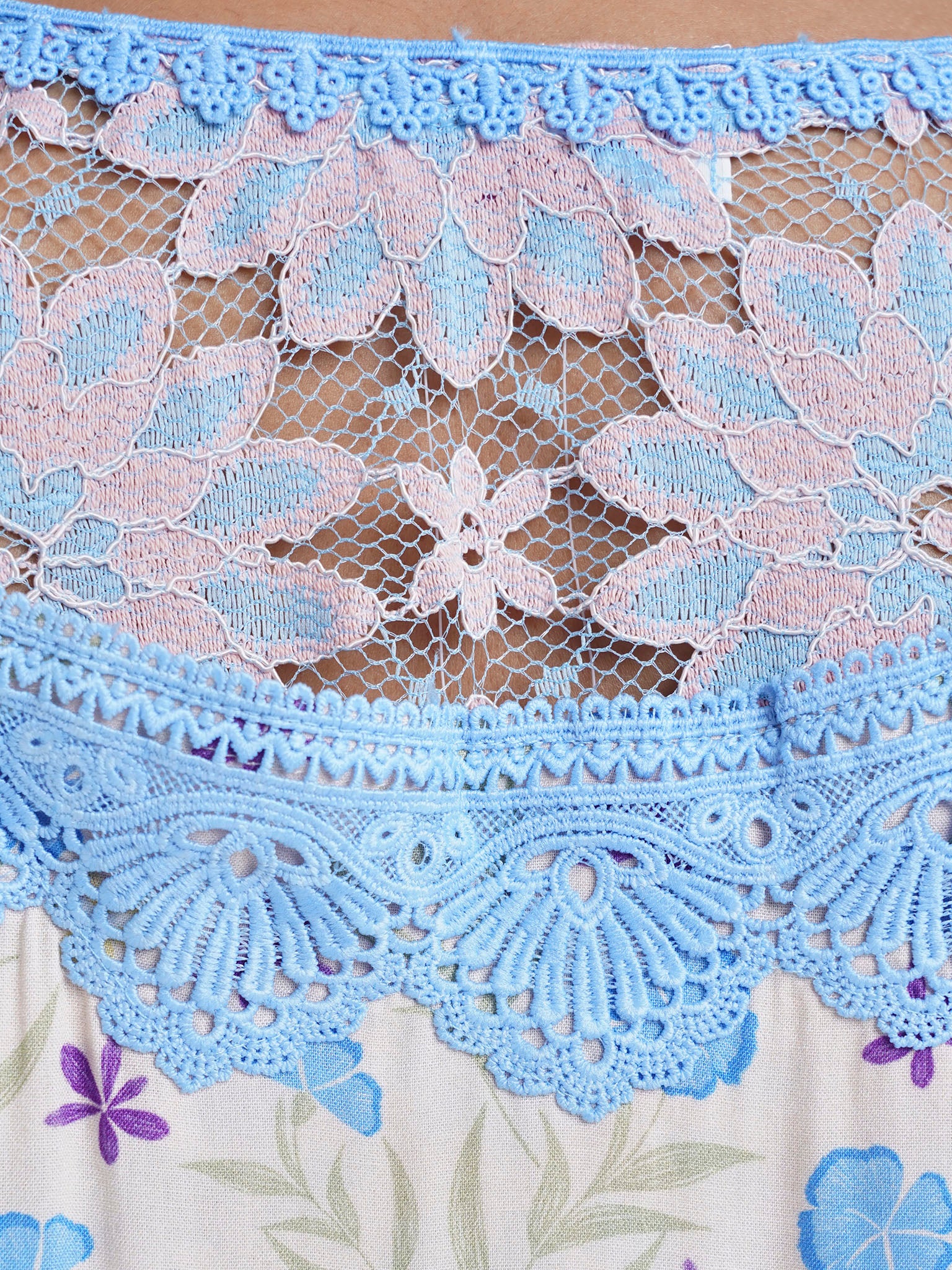 Viscose Floral Print Skyblue Dantel Patch Jalabiya (HW08) - Image 6