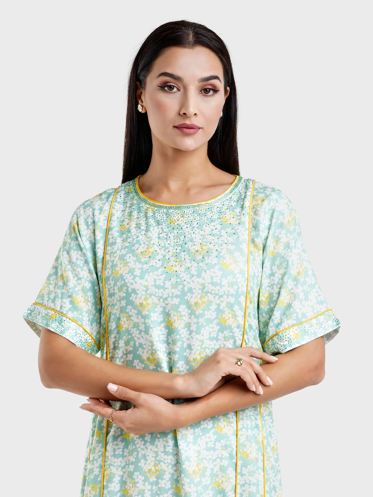 Viscose Green Floral Print Jalabiya (HW09)
