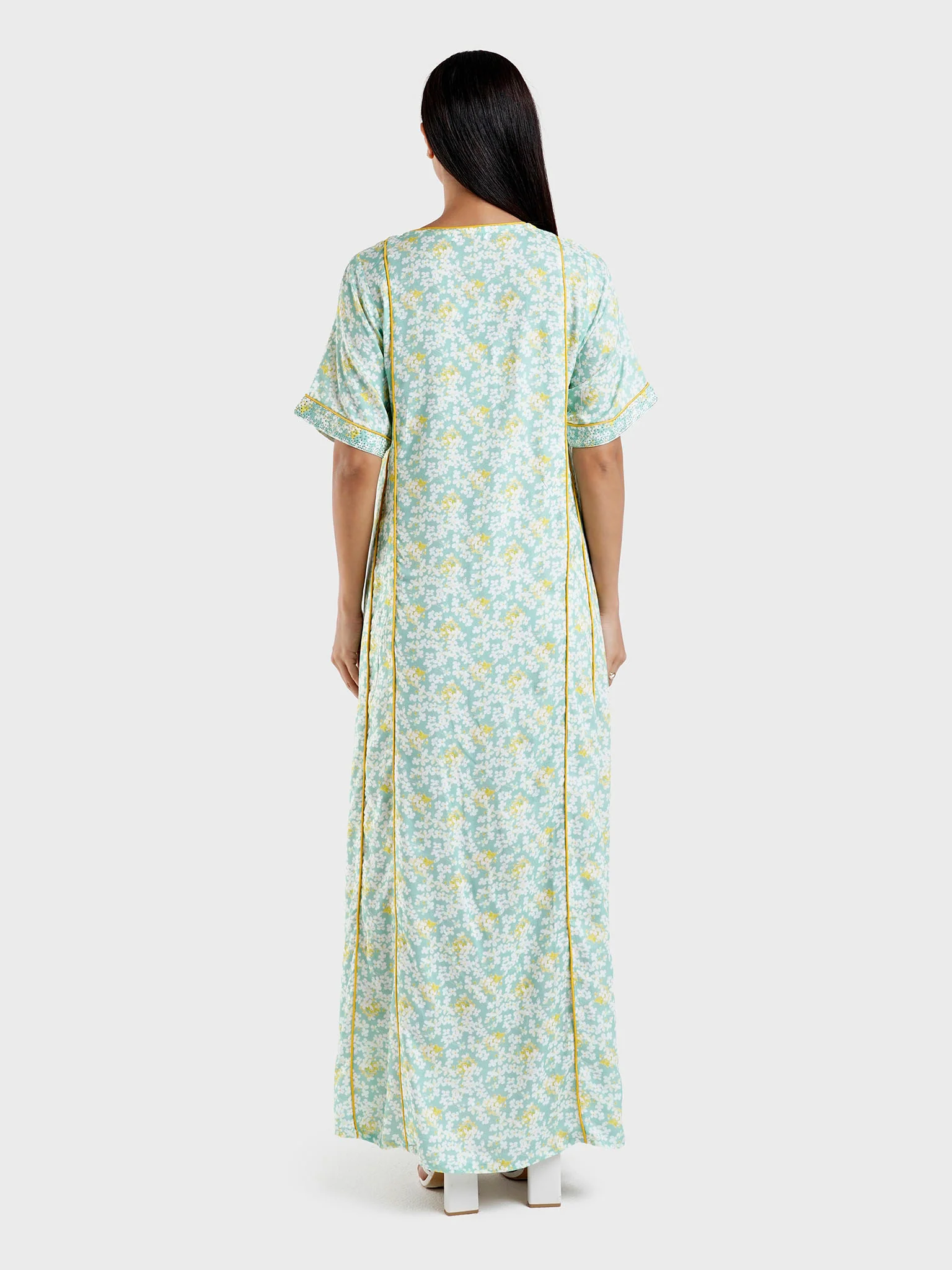 Viscose Green Floral Print Jalabiya (HW09) - Image 4