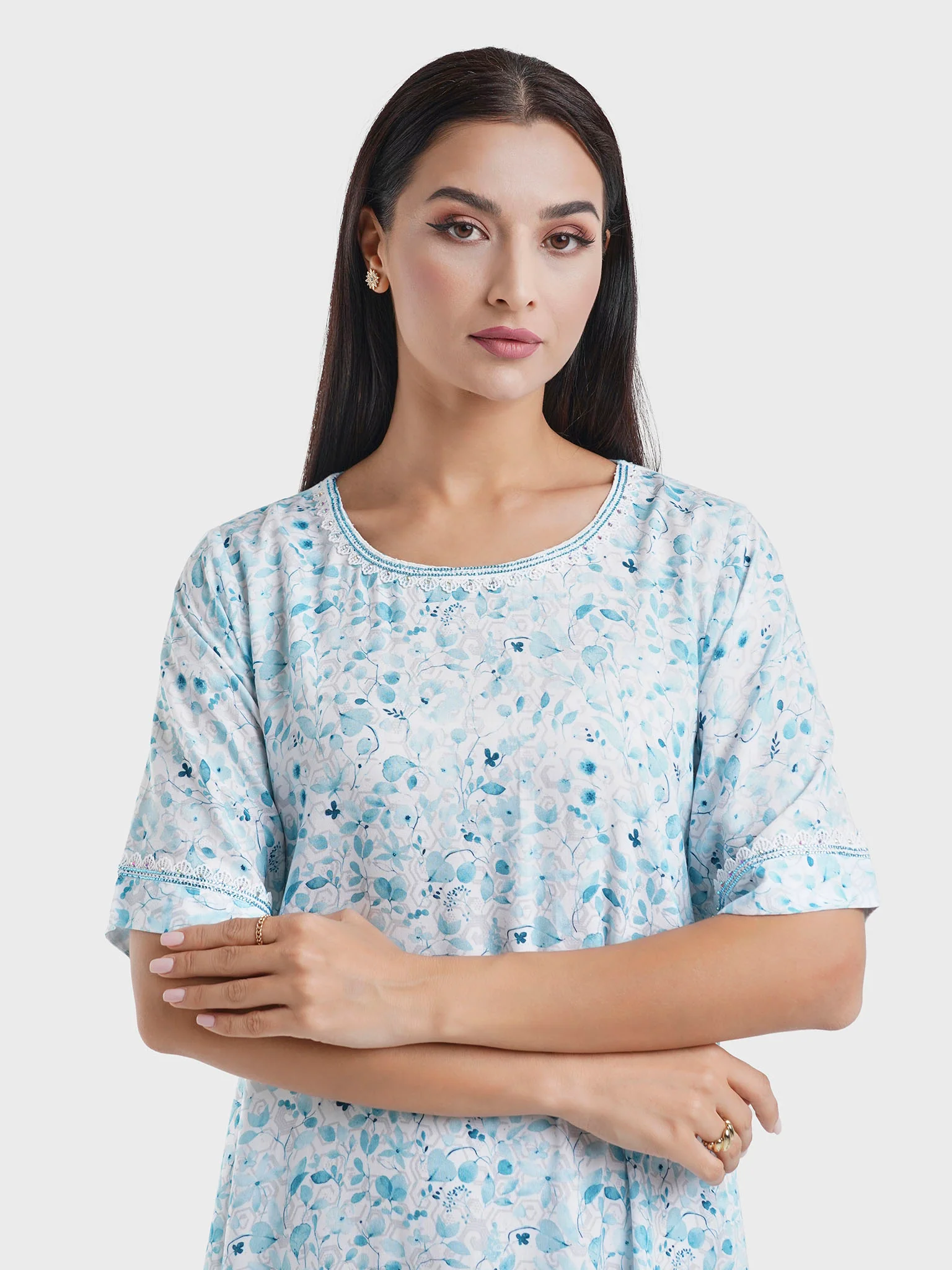 Viscose Blue Floral Print Homewear Jalabiya (HW10)