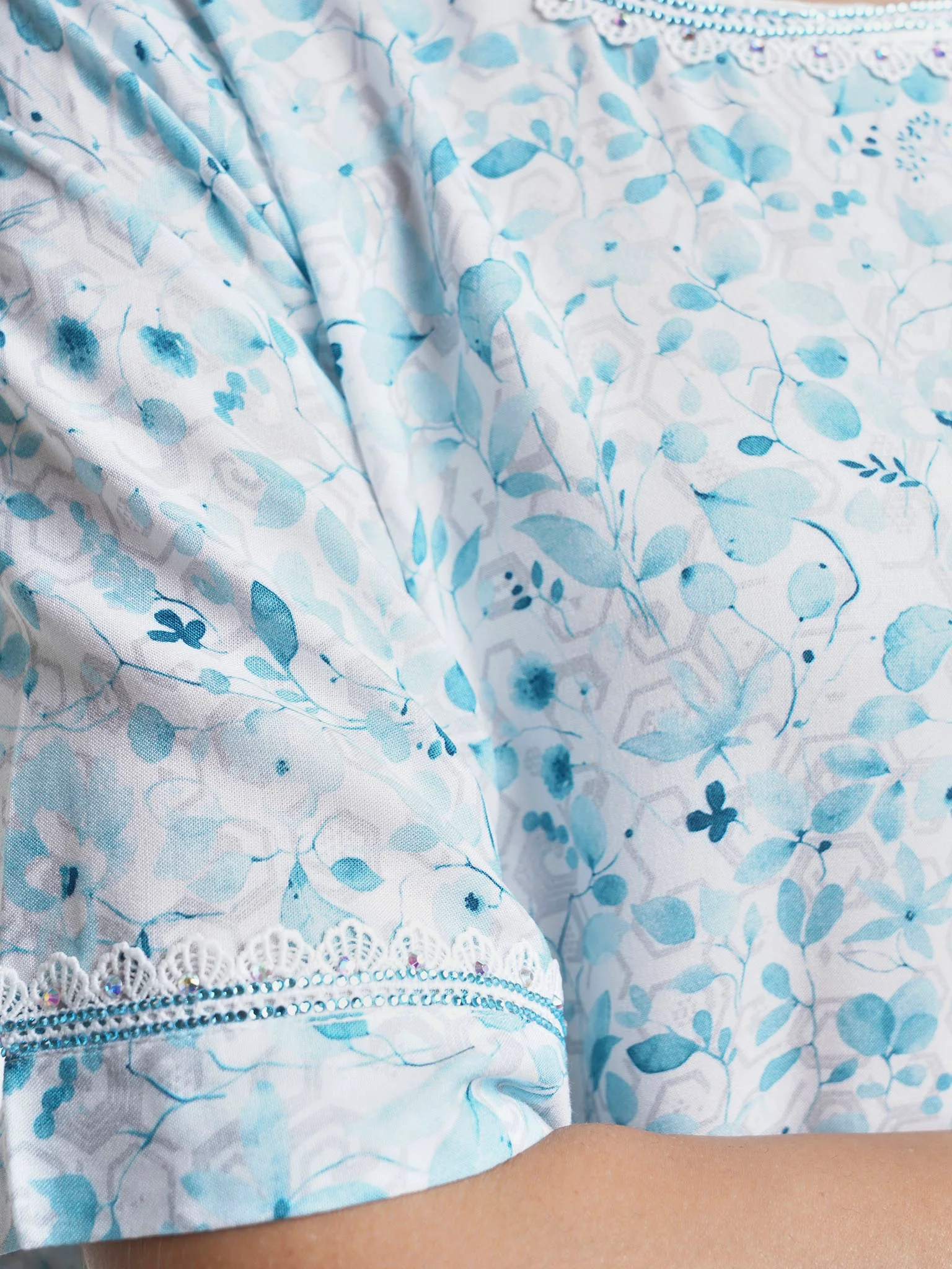 Viscose Blue Floral Print Homewear Jalabiya (HW10) - Image 5