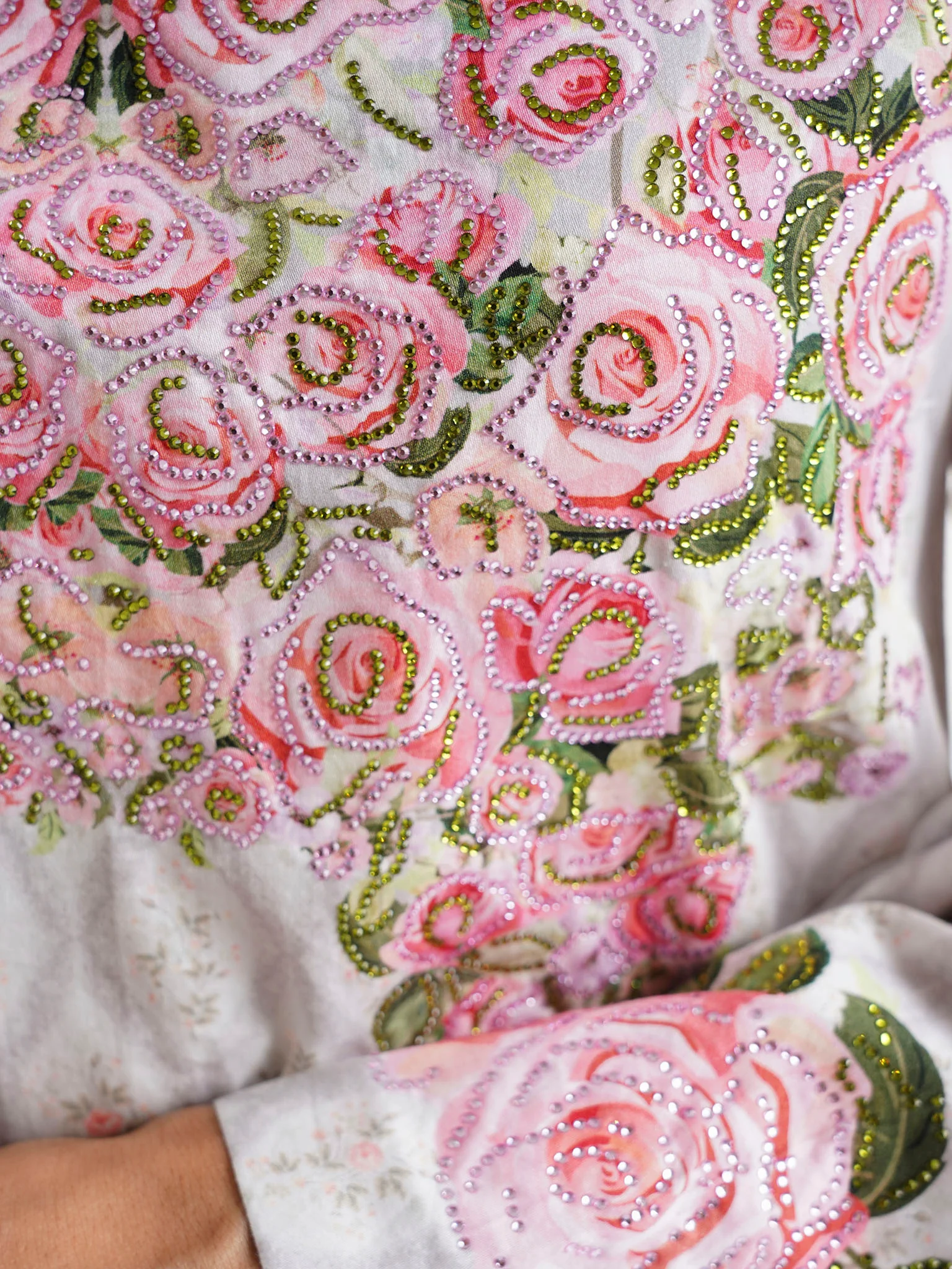 Ash Grey Floral Printed Cotton Satin Stone Work Jalabiya (VDE390) - Image 5