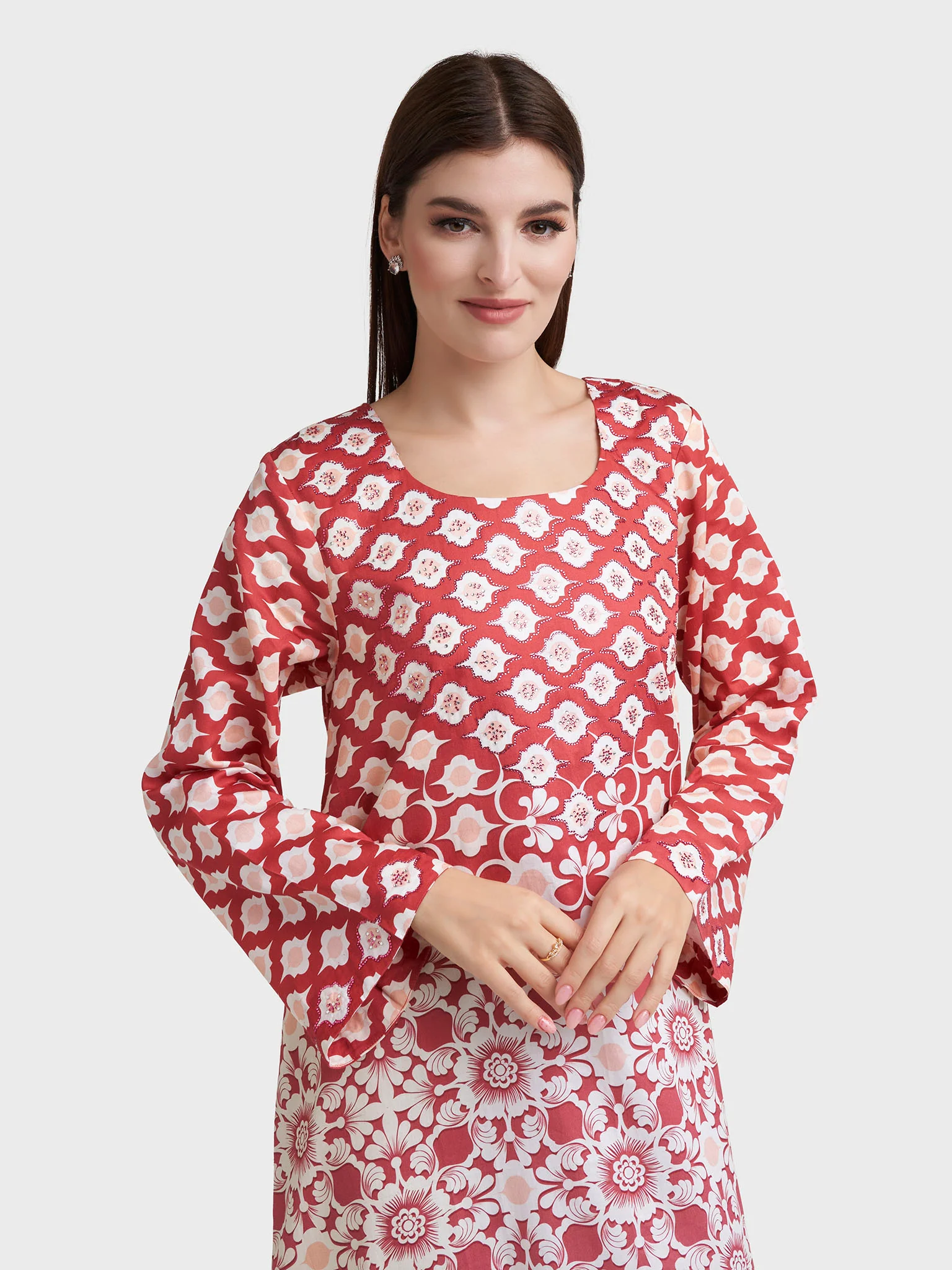 Maroon Cotton Satin Floral Print Jalabiya (VDK361)