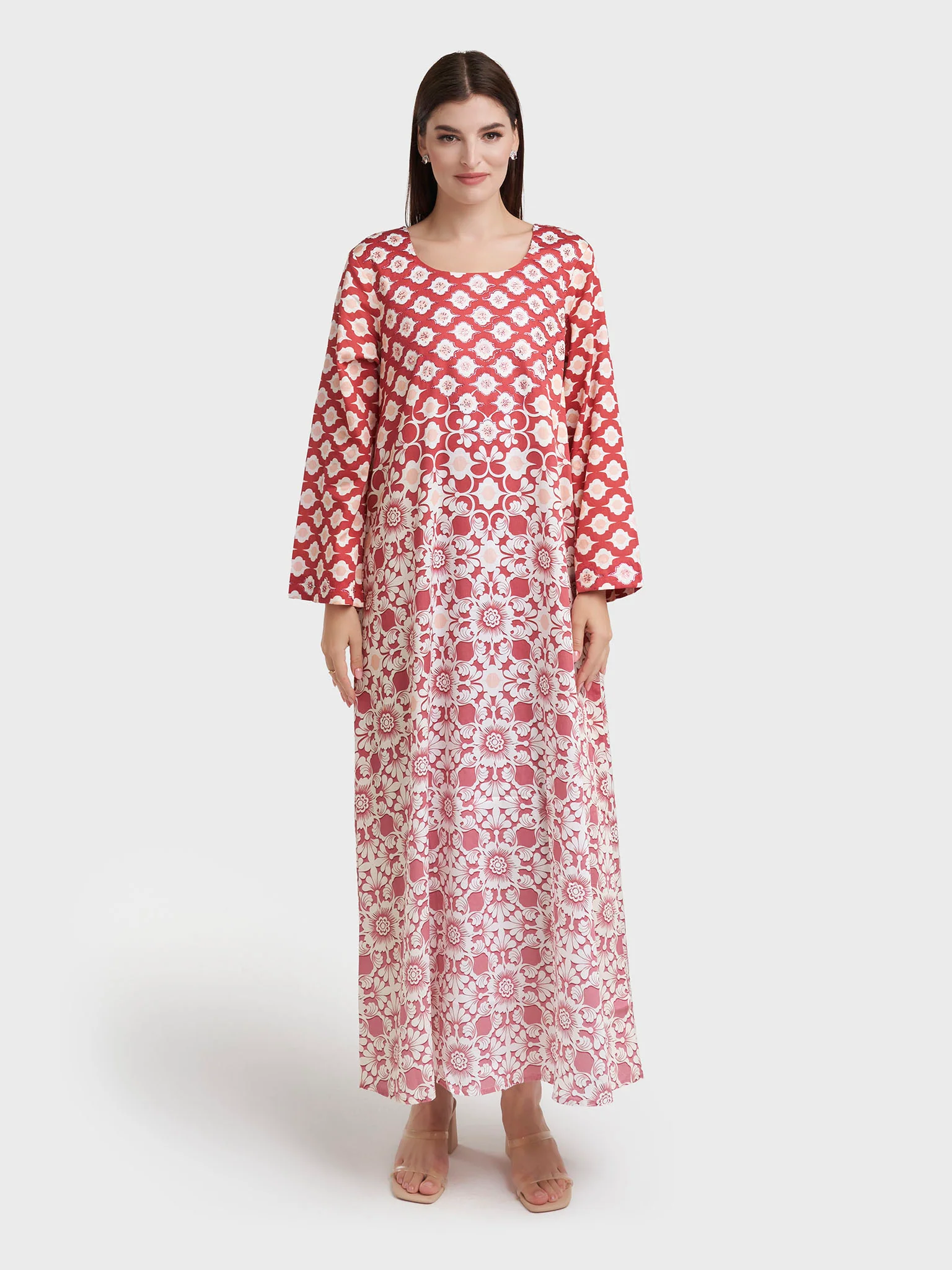 Maroon Cotton Satin Floral Print Jalabiya (VDK361) - Image 2