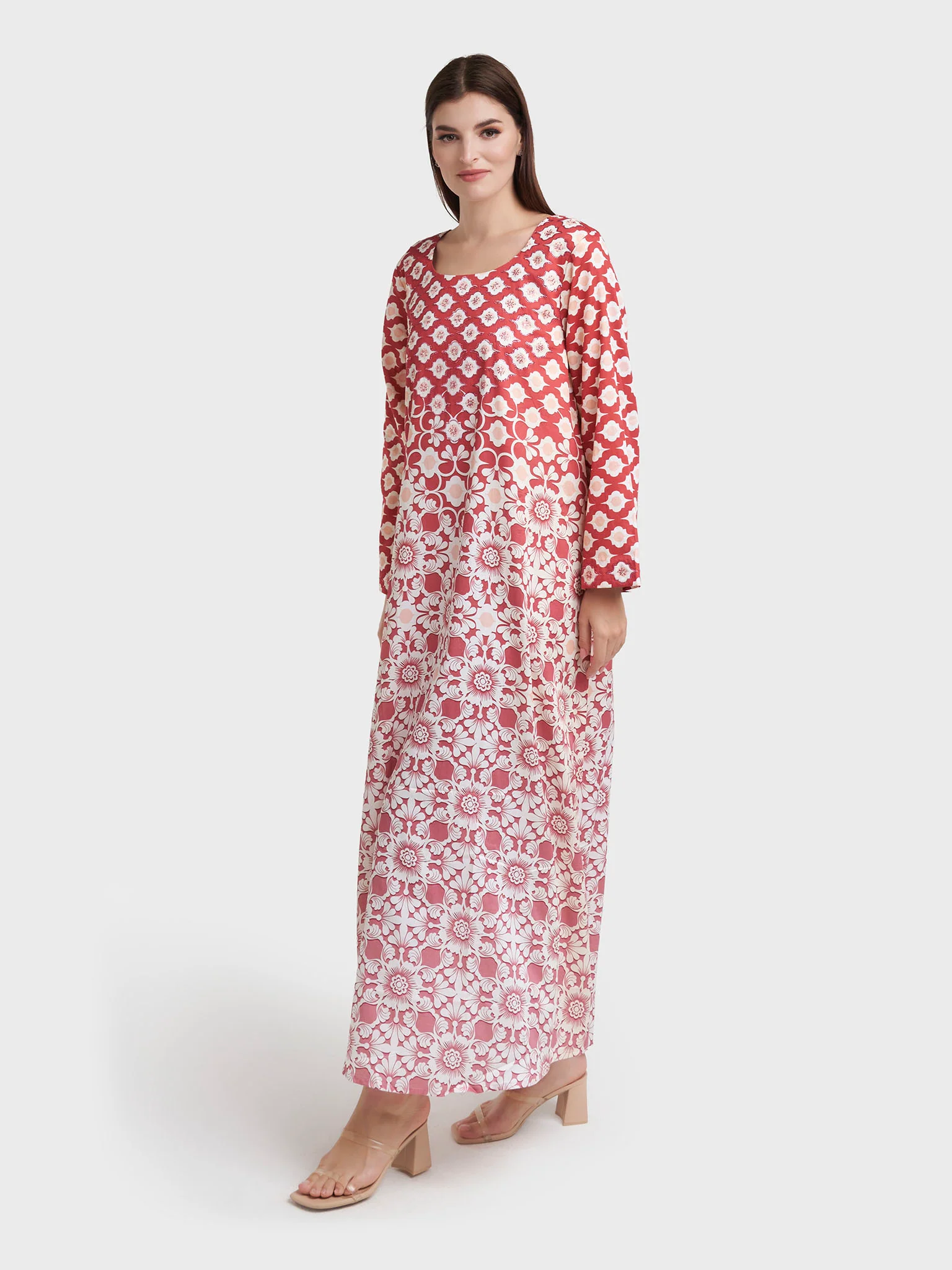 Maroon Cotton Satin Floral Print Jalabiya (VDK361) - Image 3