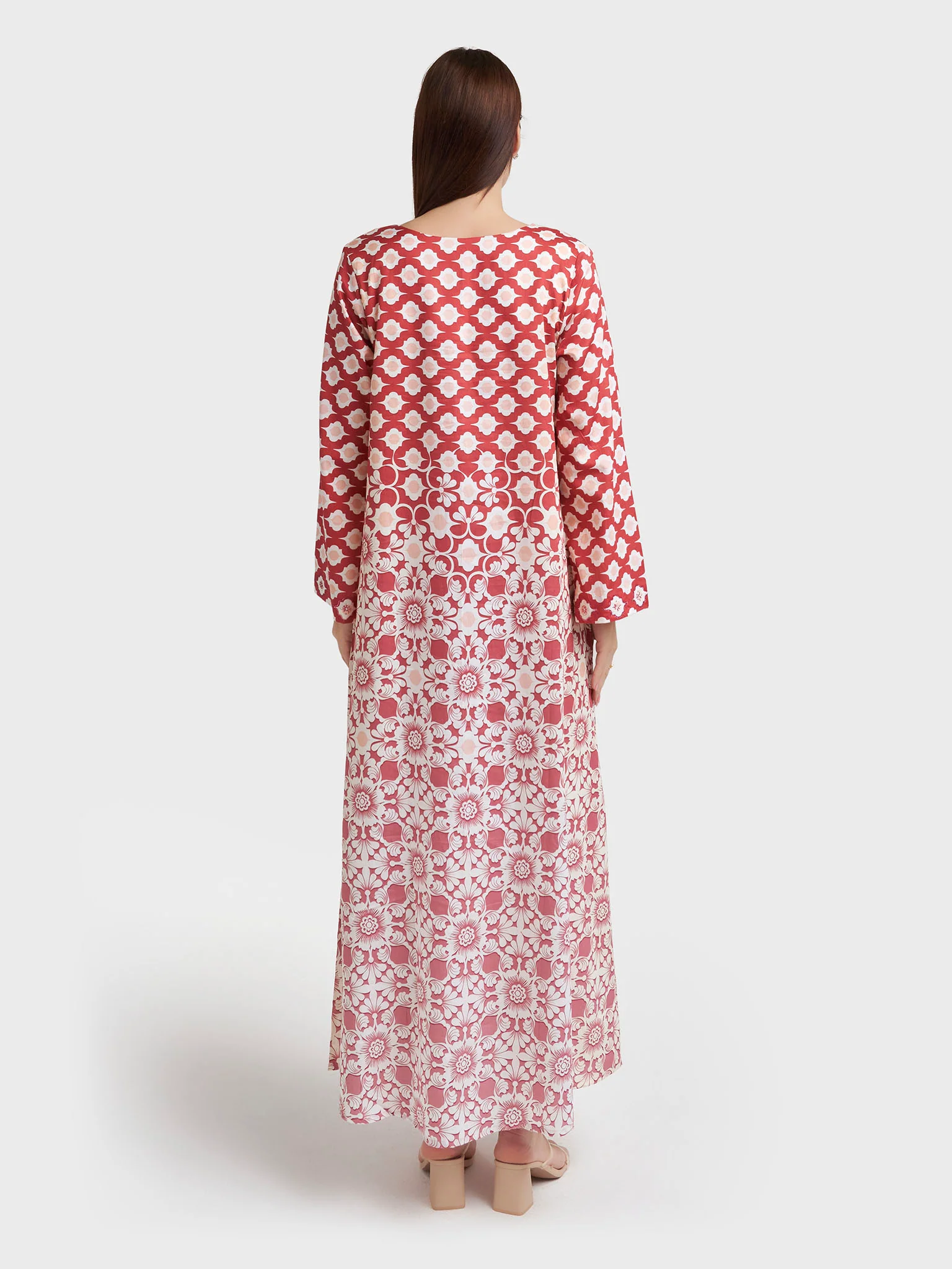 Maroon Cotton Satin Floral Print Jalabiya (VDK361) - Image 4