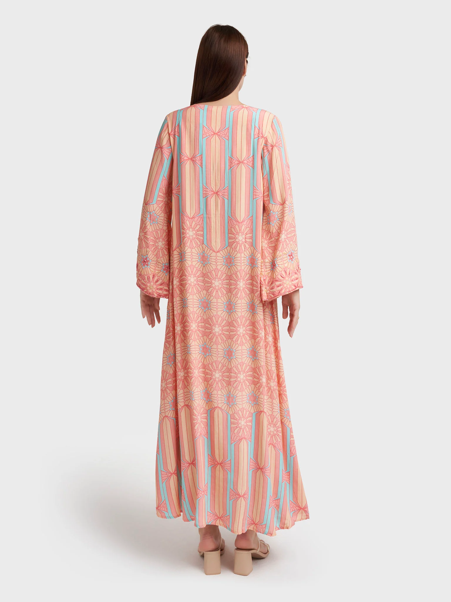 Apricot Viscose Crepe Abstract Print Jalabiya (VDK365) - Image 4