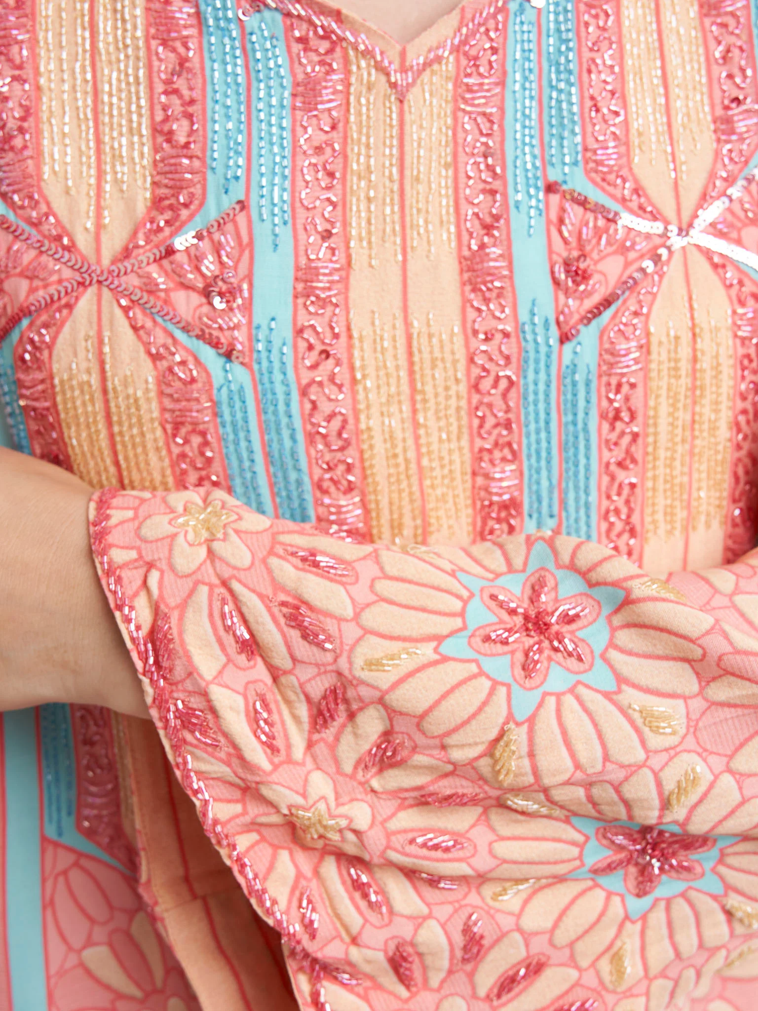 Apricot Viscose Crepe Abstract Print Jalabiya (VDK365) - Image 5