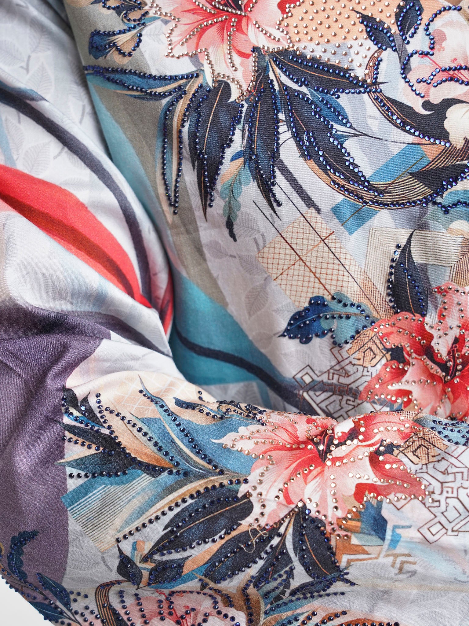 Cotton Satin Dove Grey, Digital Floral Print Jalabiya (VDM885) - Image 5
