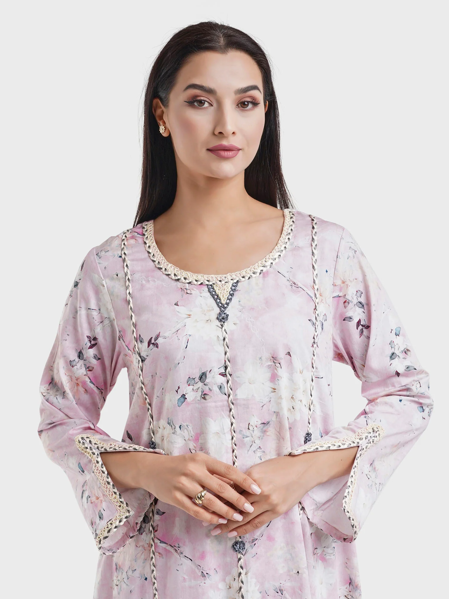 Cotton Babypink Floral Print Jalabiya (VDP129A)