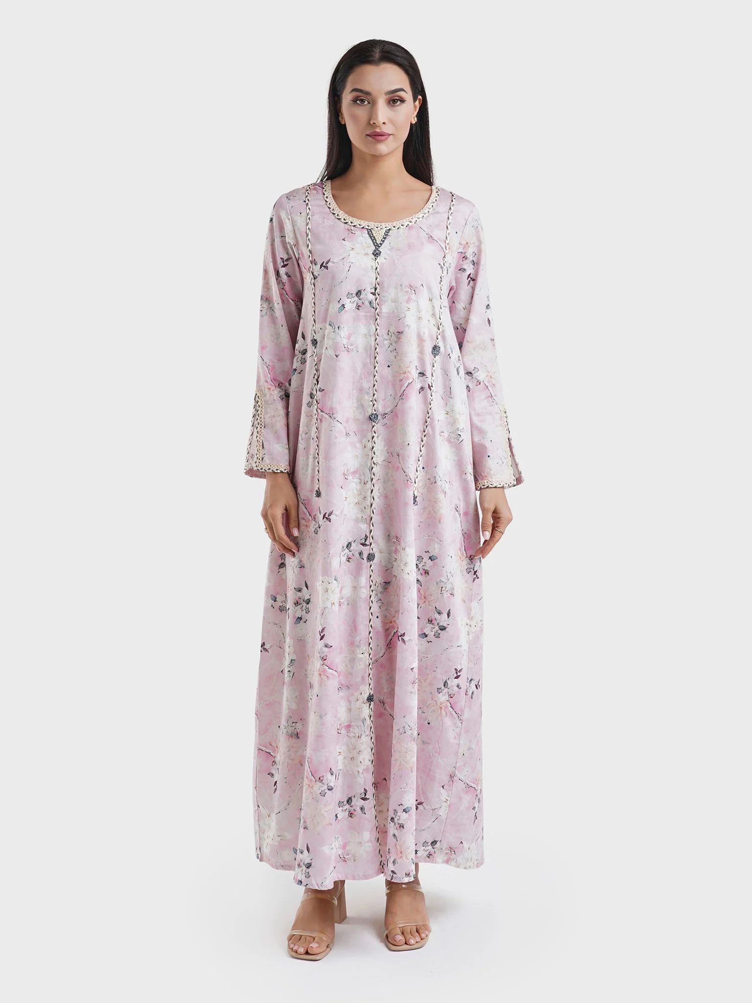 Cotton Babypink Floral Print Jalabiya (VDP129A) - Image 2